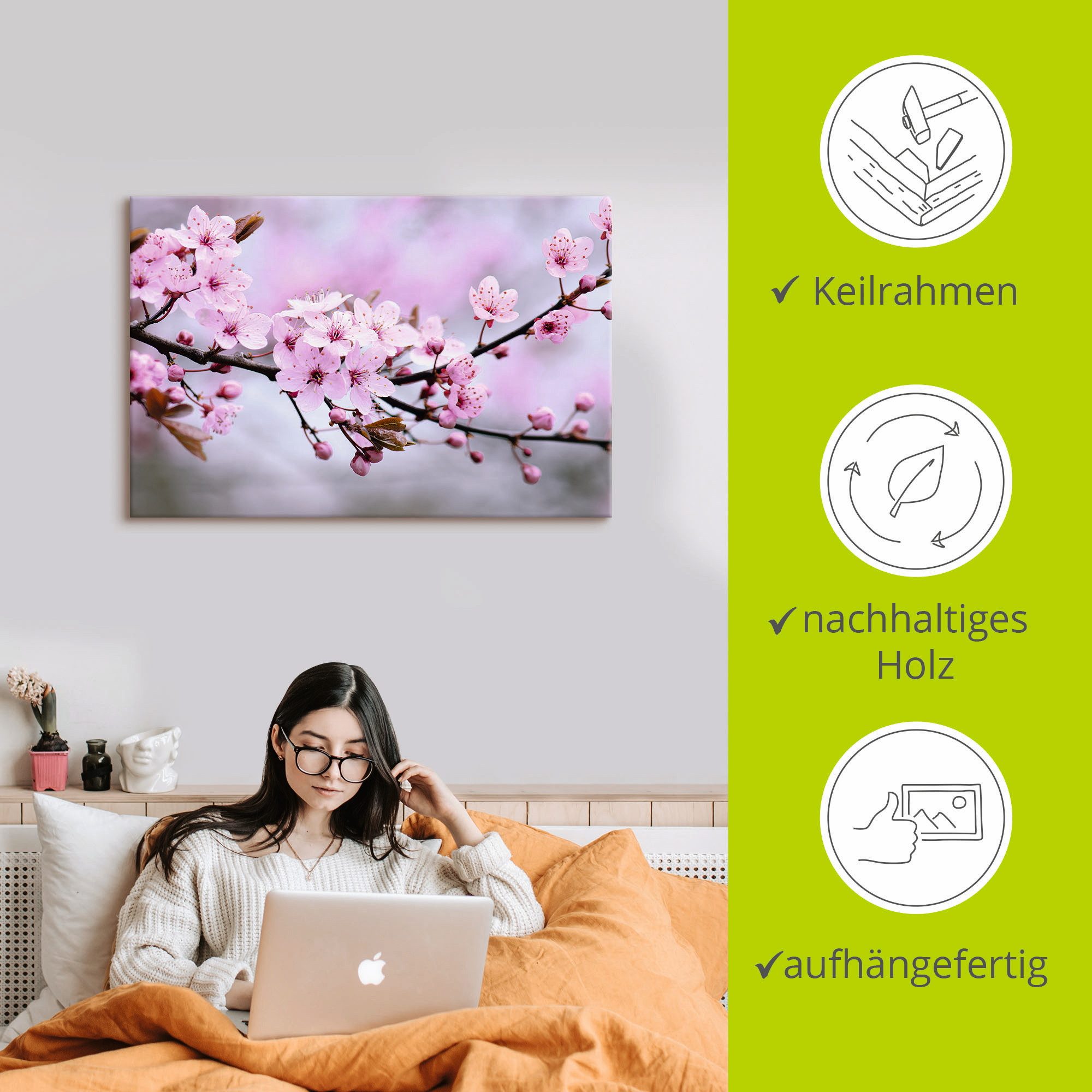 Artland Artprint Kersenbloesem als artprint van aluminium, artprint voor buiten, artprint op linnen, poster, muursticker