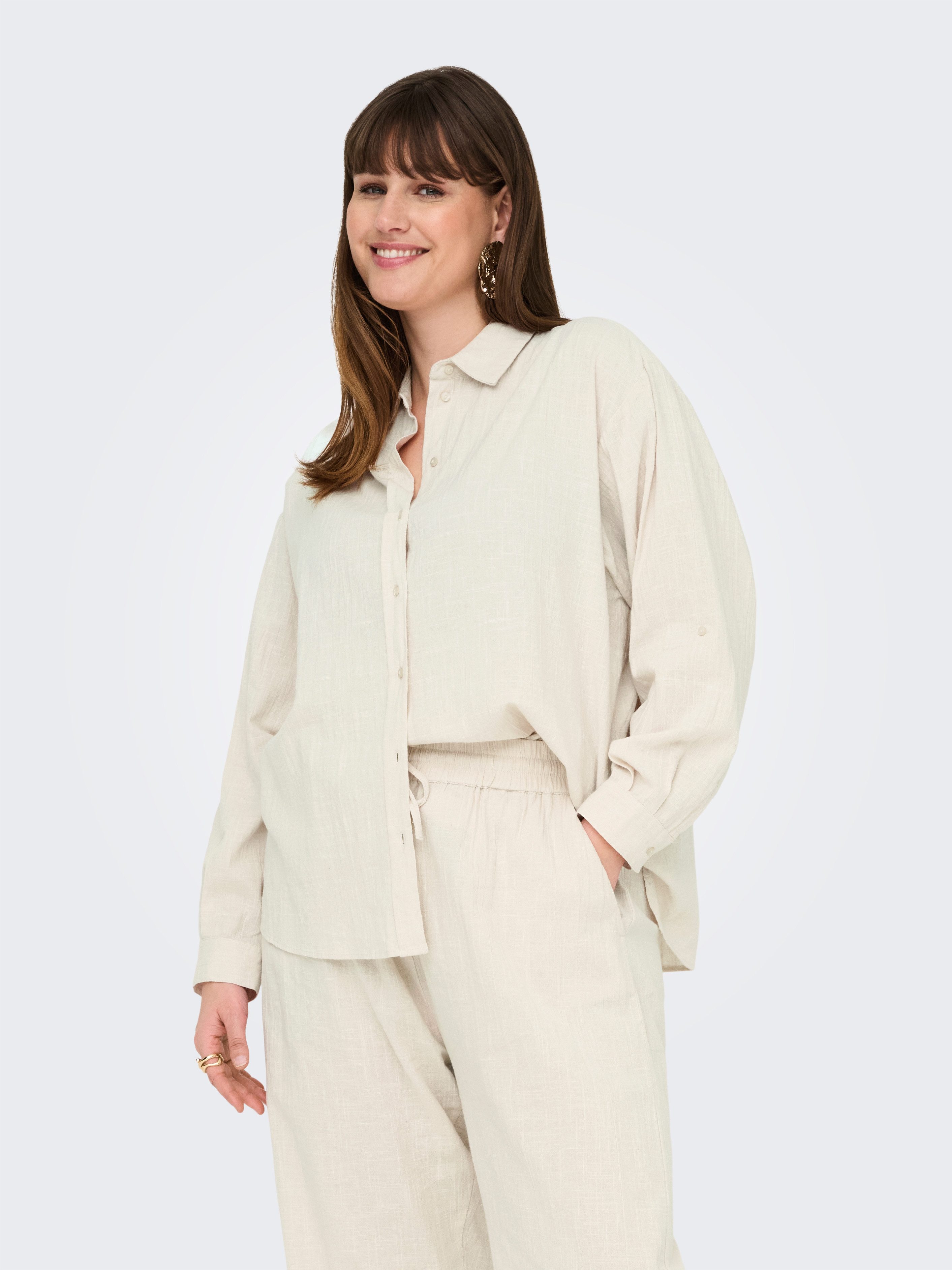 ONLY CARMAKOMA Blouse met lange mouwen CARTIZANA COTTON L/S SHIRT WVN NOOS