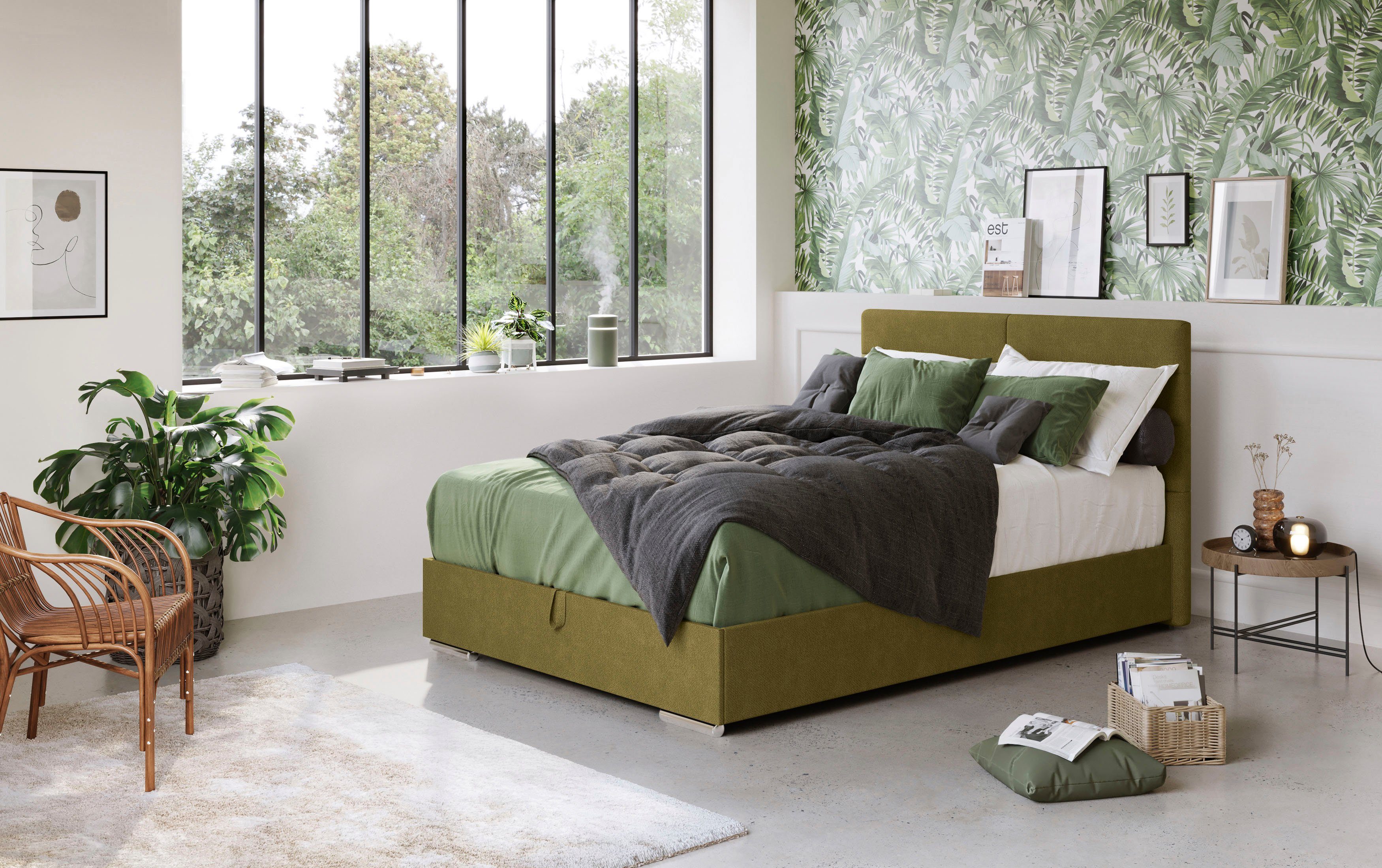 COTTA Boxspring Tom met bedkist, topmatras en sierkussen boxsprings groen