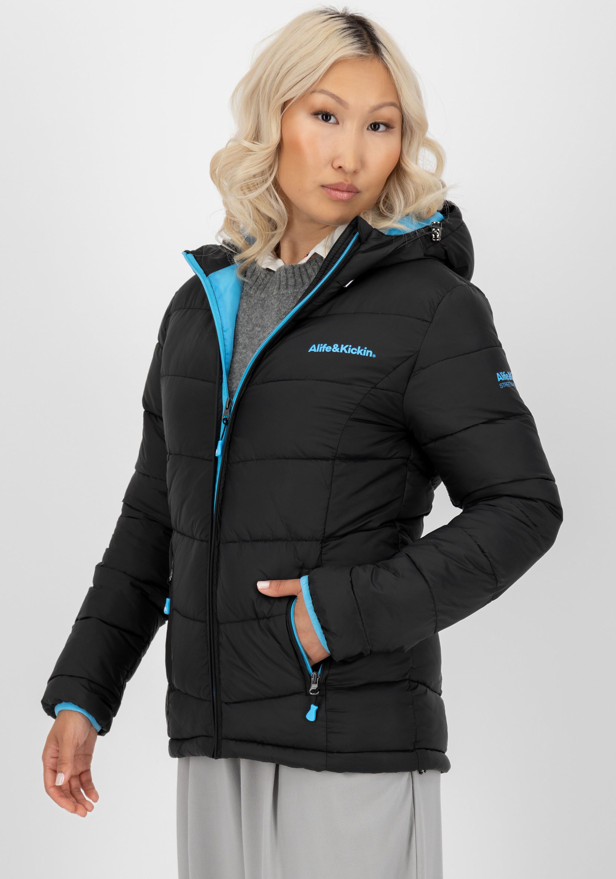 Alife & Kickin Gewatteerde jas AndriaAK lichte getailleerde tussenjas met brede stiksels en capuchon