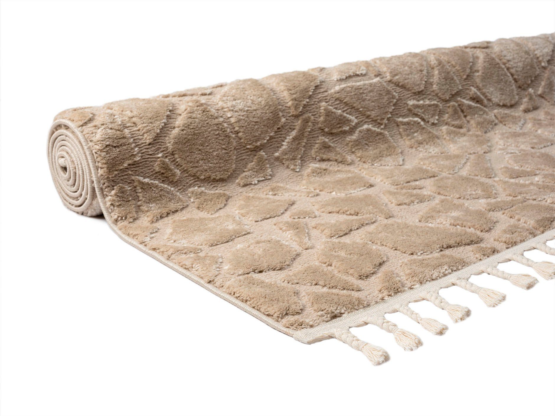 Home affaire Vloerkleed "Geron" in steenlook dichte kwaliteit, wol-look, boho, met franjes, scandi-look
