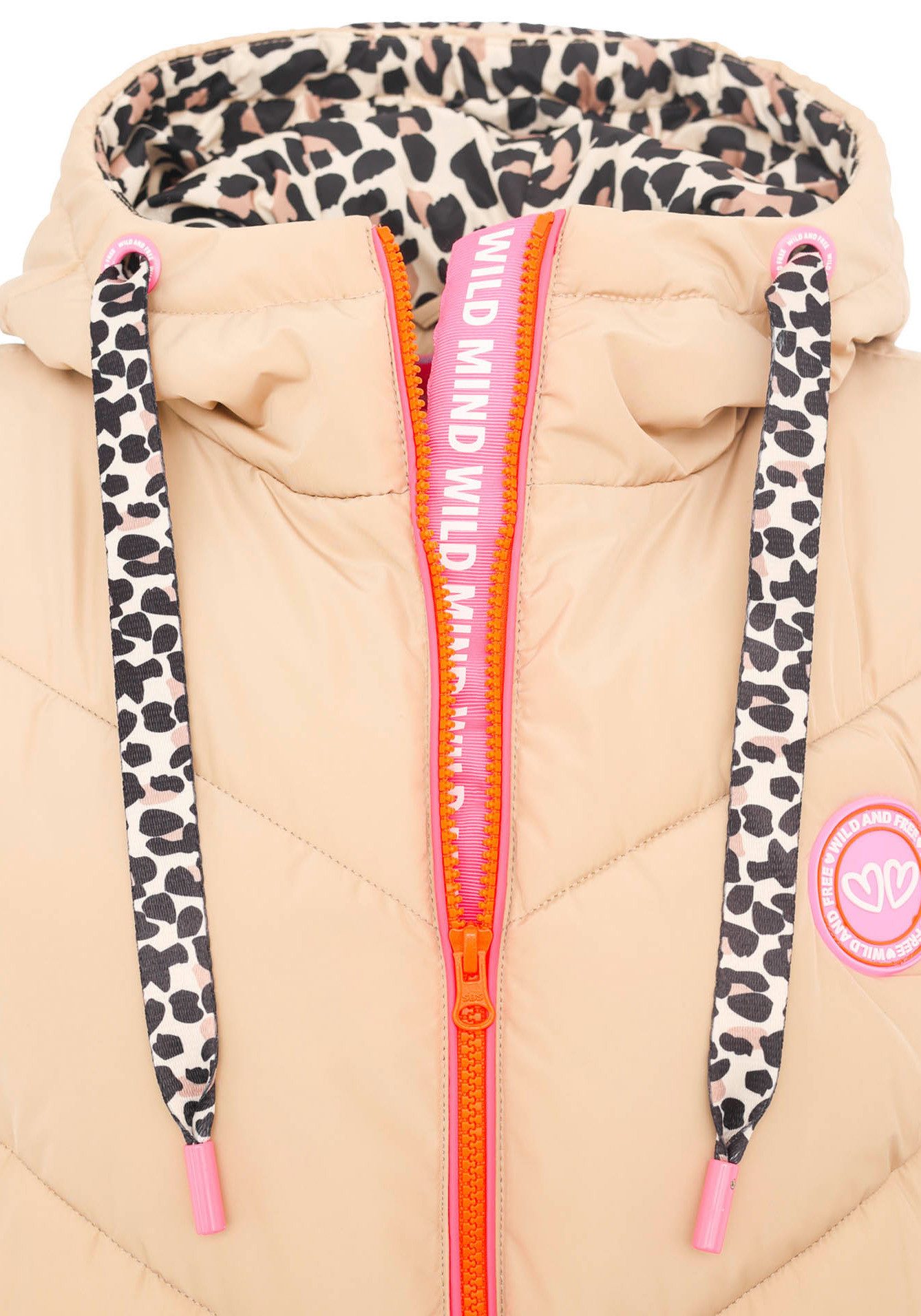 Zwillingsherz Bodywarmer Gewatteerd vest lang "Wild at Heart" met leeuwdetails, print, capuchon, rits en zakken