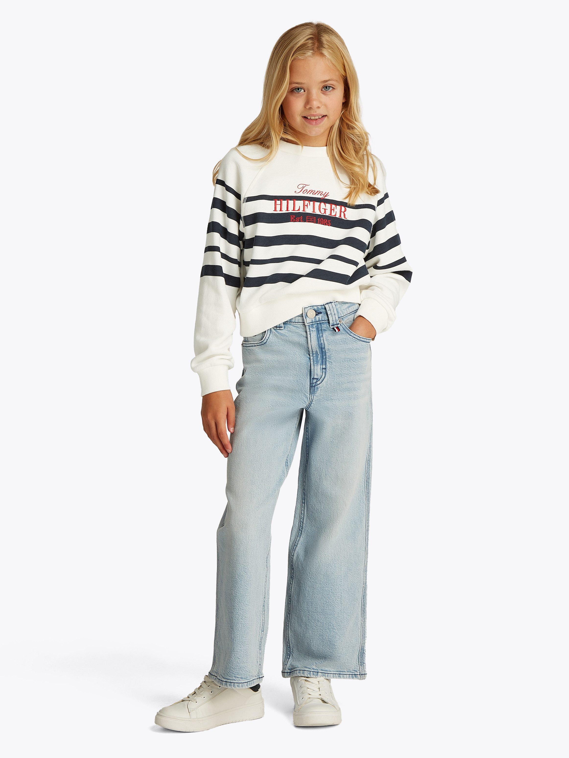 Tommy Hilfiger Sweatshirt TOMMY SCRIPT CN SWEATSHIRT met logo-borduursel, met streepjespatroon