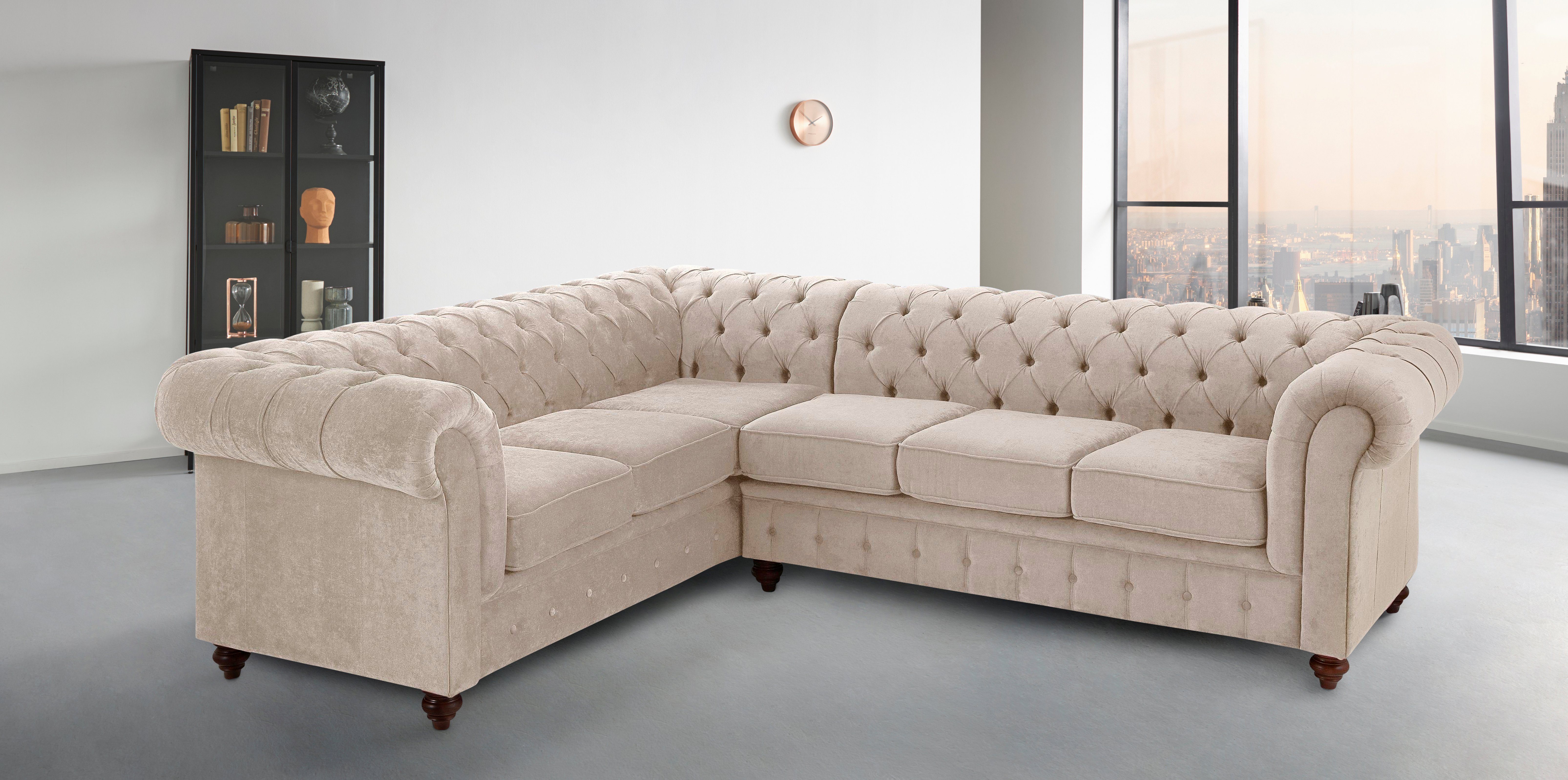 Home affaire Chesterfield-bank Chesterfield hoekbank, ook in leer L-vorm hoogwaardige knoopdetails, langer gedeelte links of rechts naar keuze