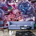 consalnet papierbehang violette bloemen motief blauw