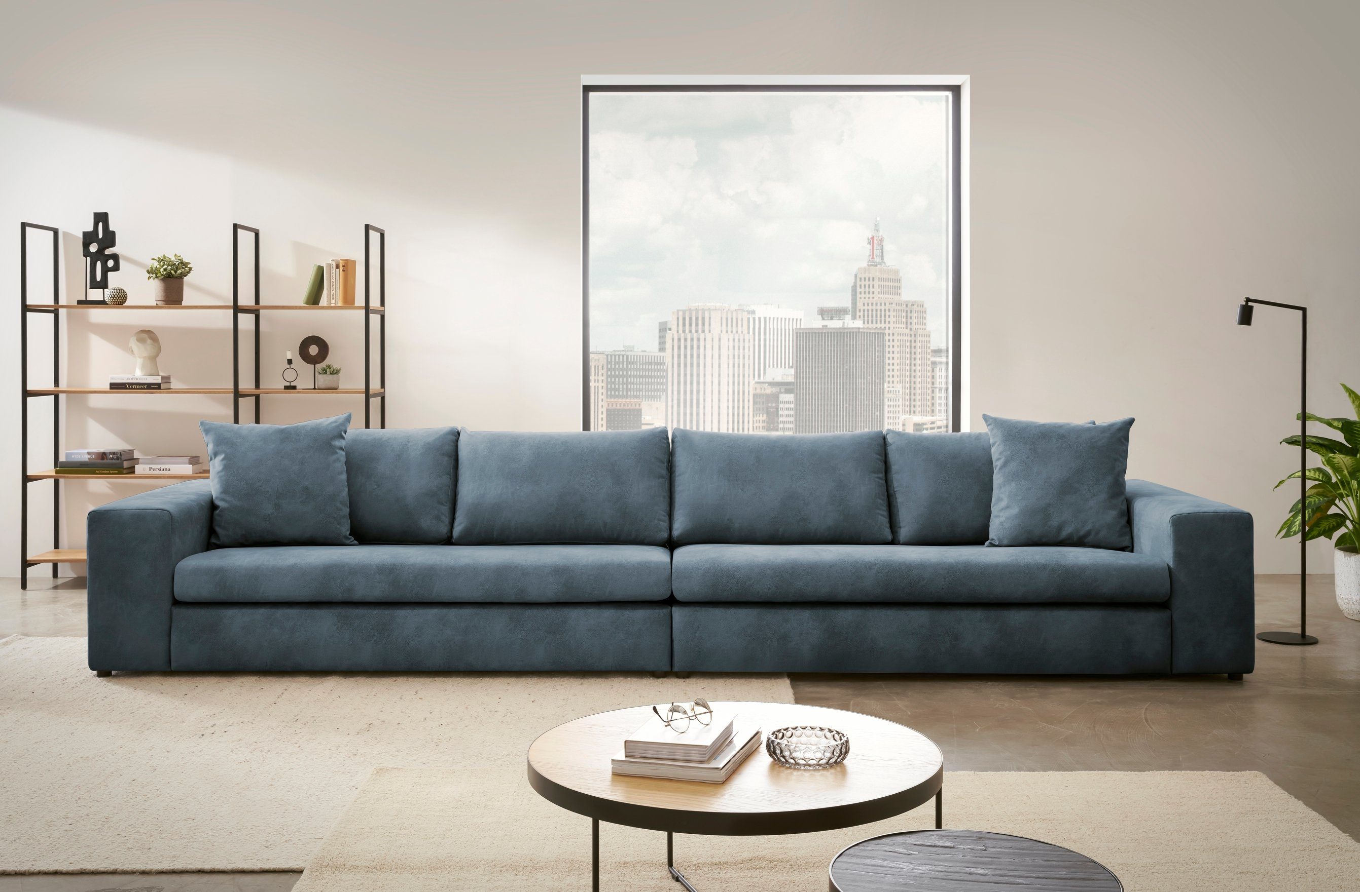 andas 4-zitsbank SLEETLAND XXL in fluweel of vintage lederlook