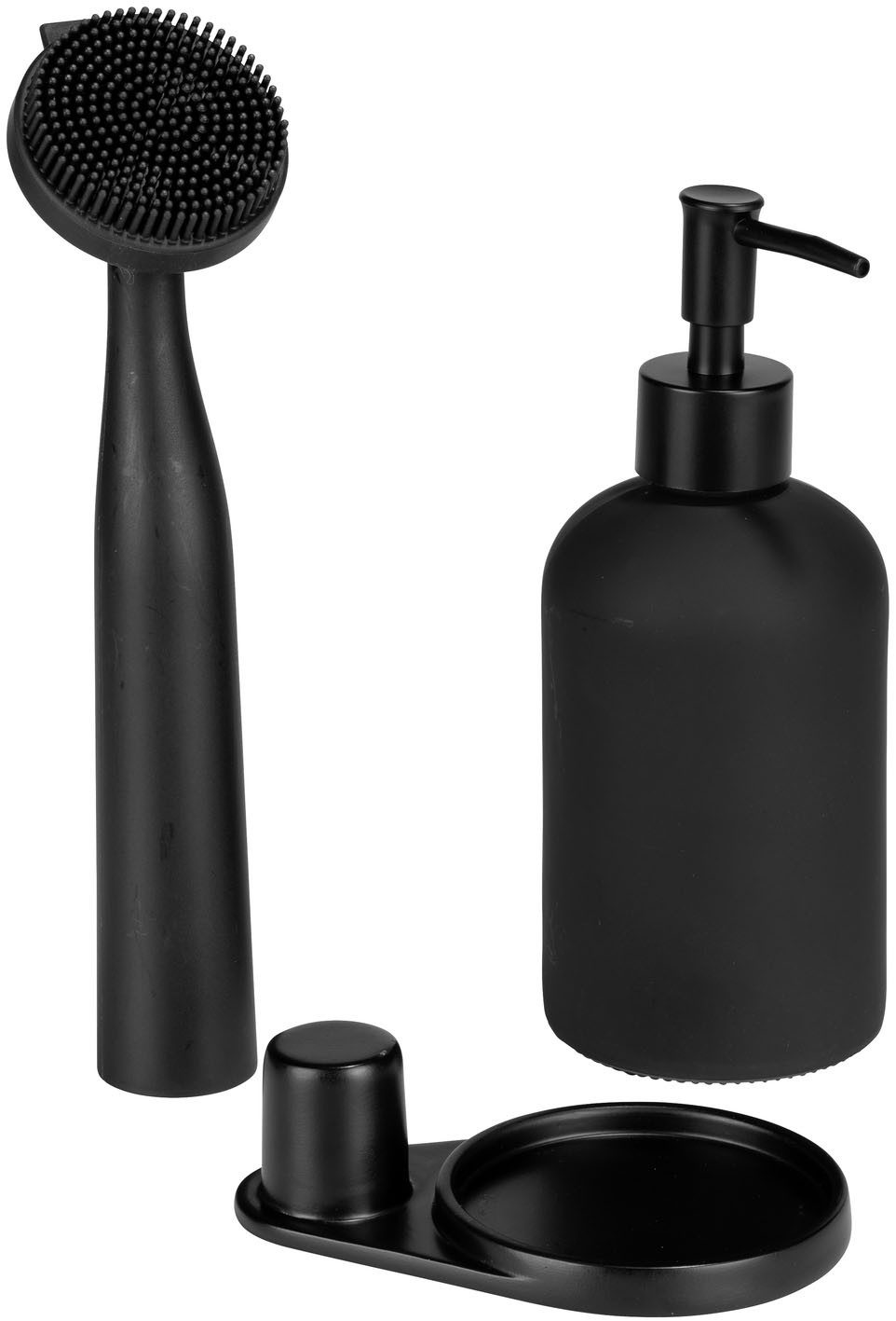WENKO Dispenser voor afwasmiddel Model Piedo incl. afwasborstel met houder, glas/polyresin (set, 3-delig)