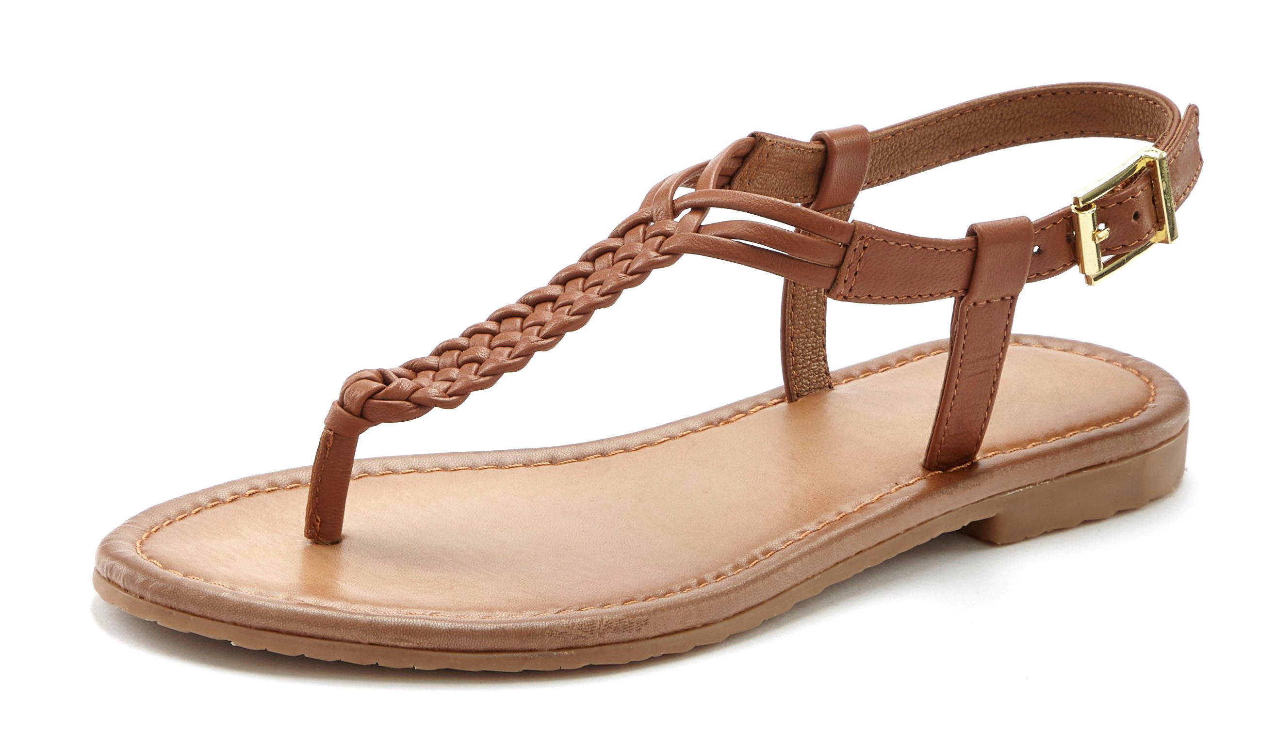Vivance Teenslippers Sandalette, zomerschoen, sandaal van leer met vlecht-look