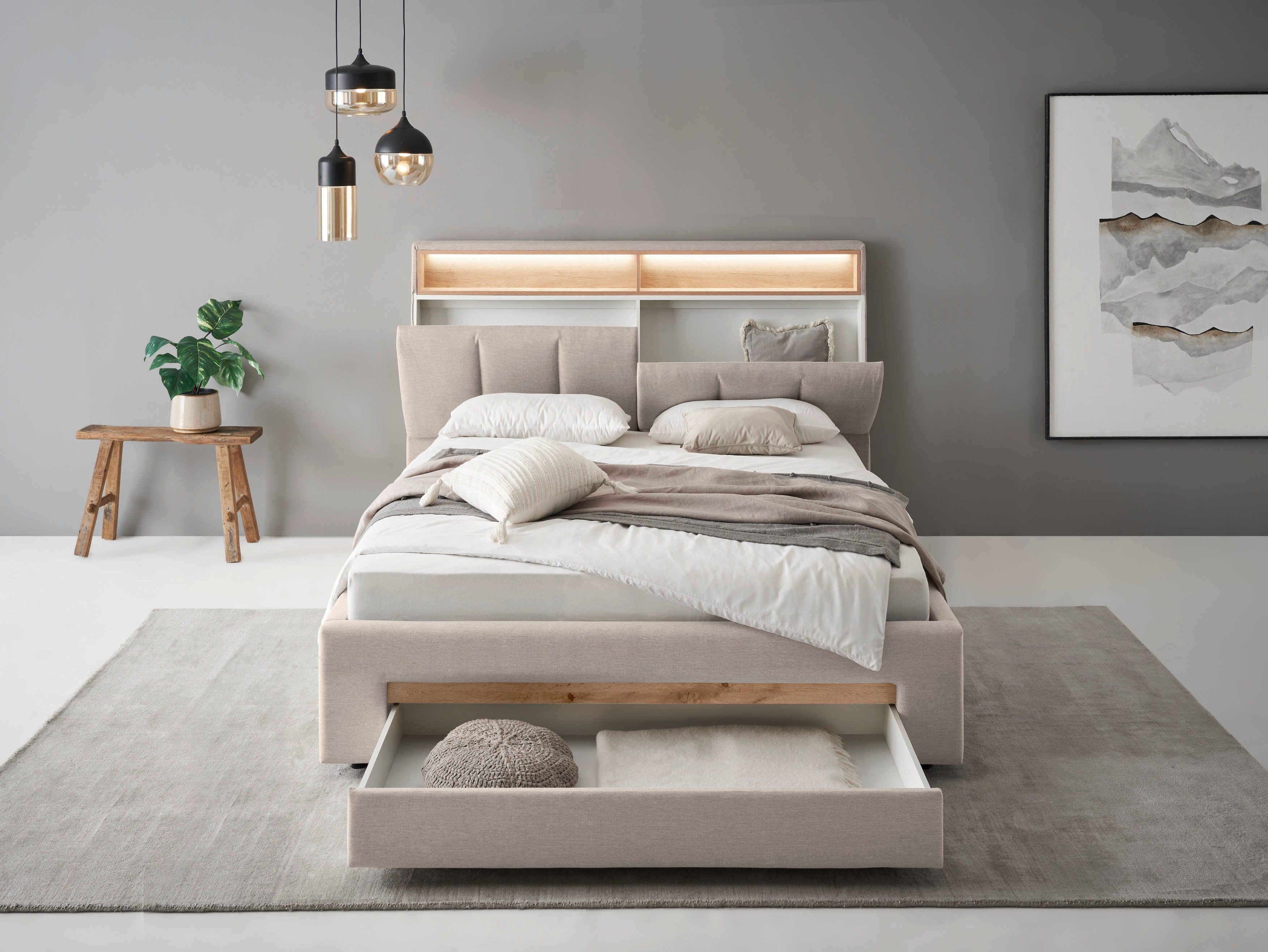 INOSIGN Gestoffeerd bed CiTY/GiRON,, gepolsterd opbergbed, met LED-verlichting Bedkisten met hondenbed of als opbergruimte, opklapbare hoofdeinden