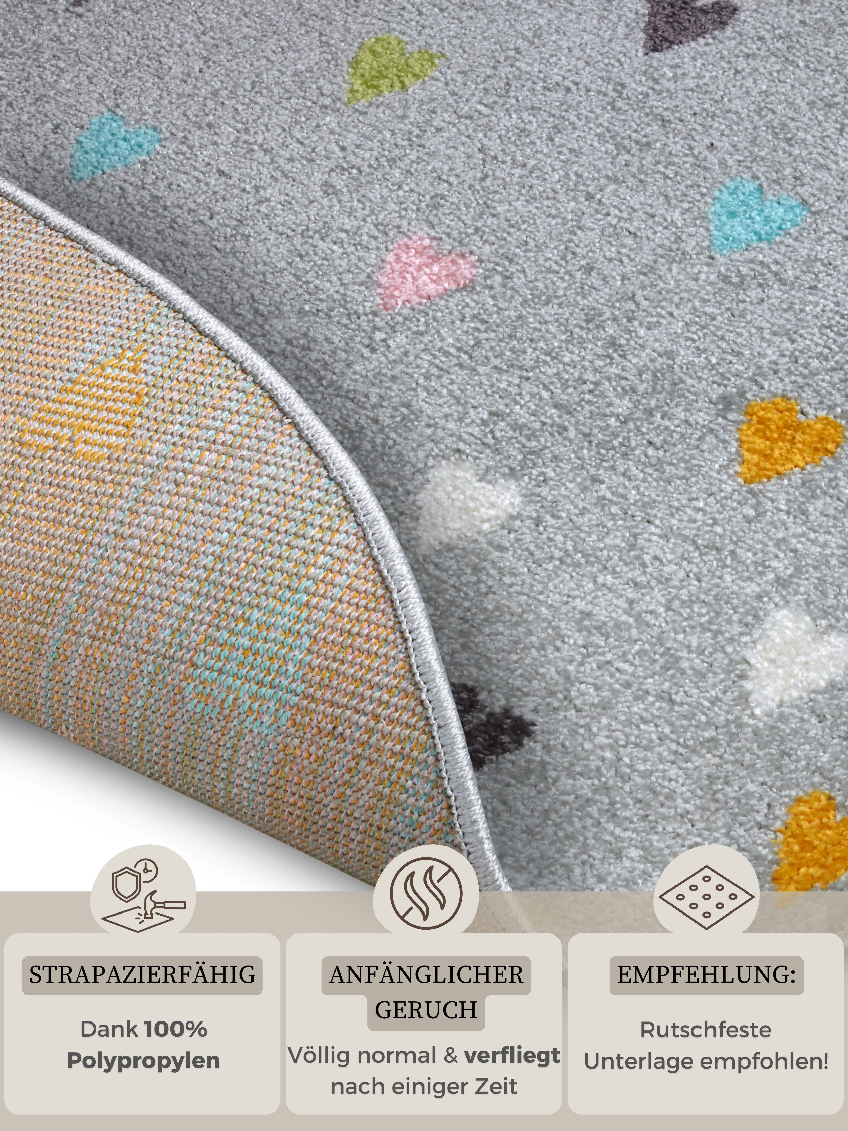 HANSE Home Kindervloerkleed Adventures Little Hearts Speeltapijt, stevig, kinderkamer, kortpolig, speelondergrond
