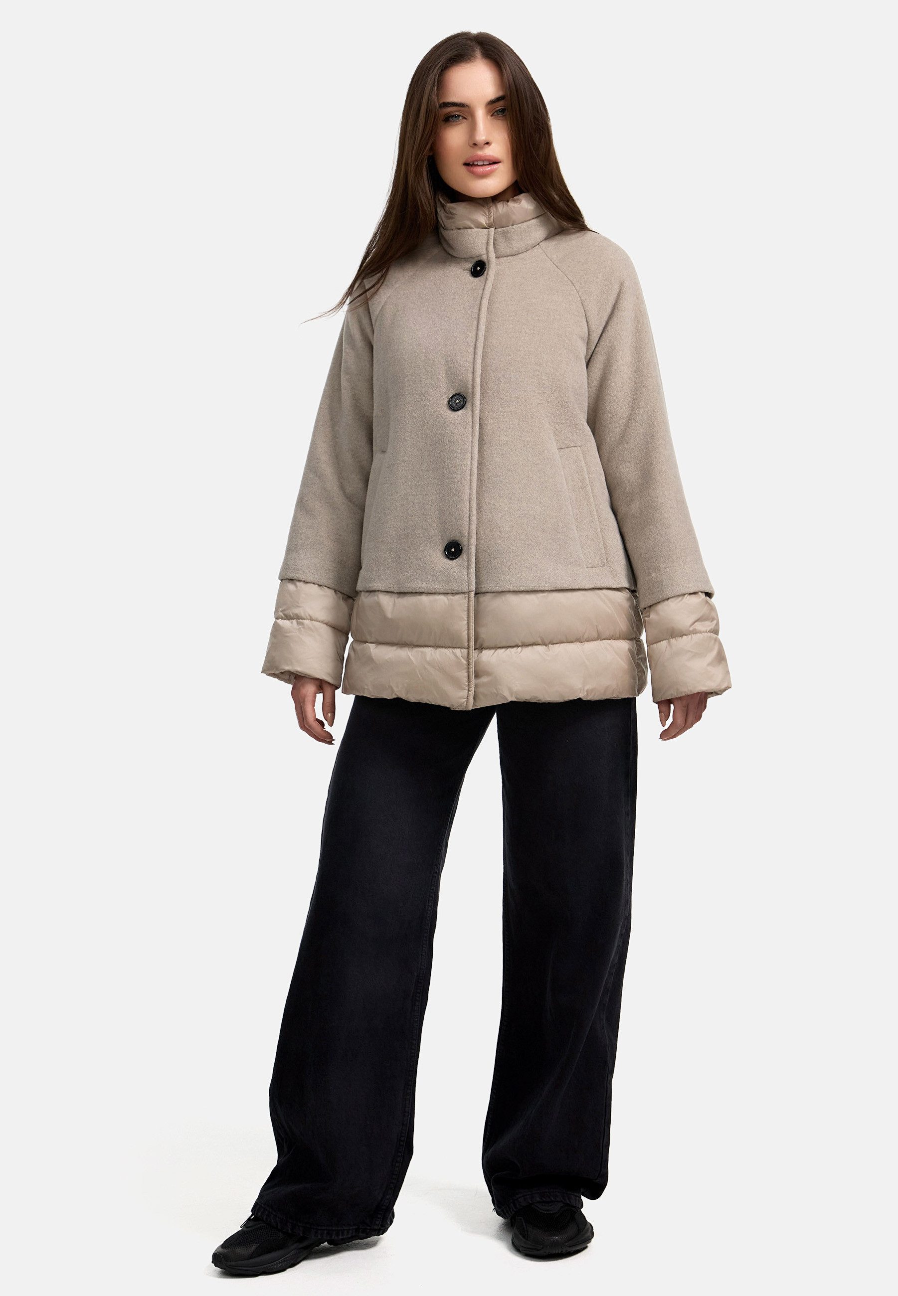 MANISA Winterjack met modieuze materiaalmix en wol
