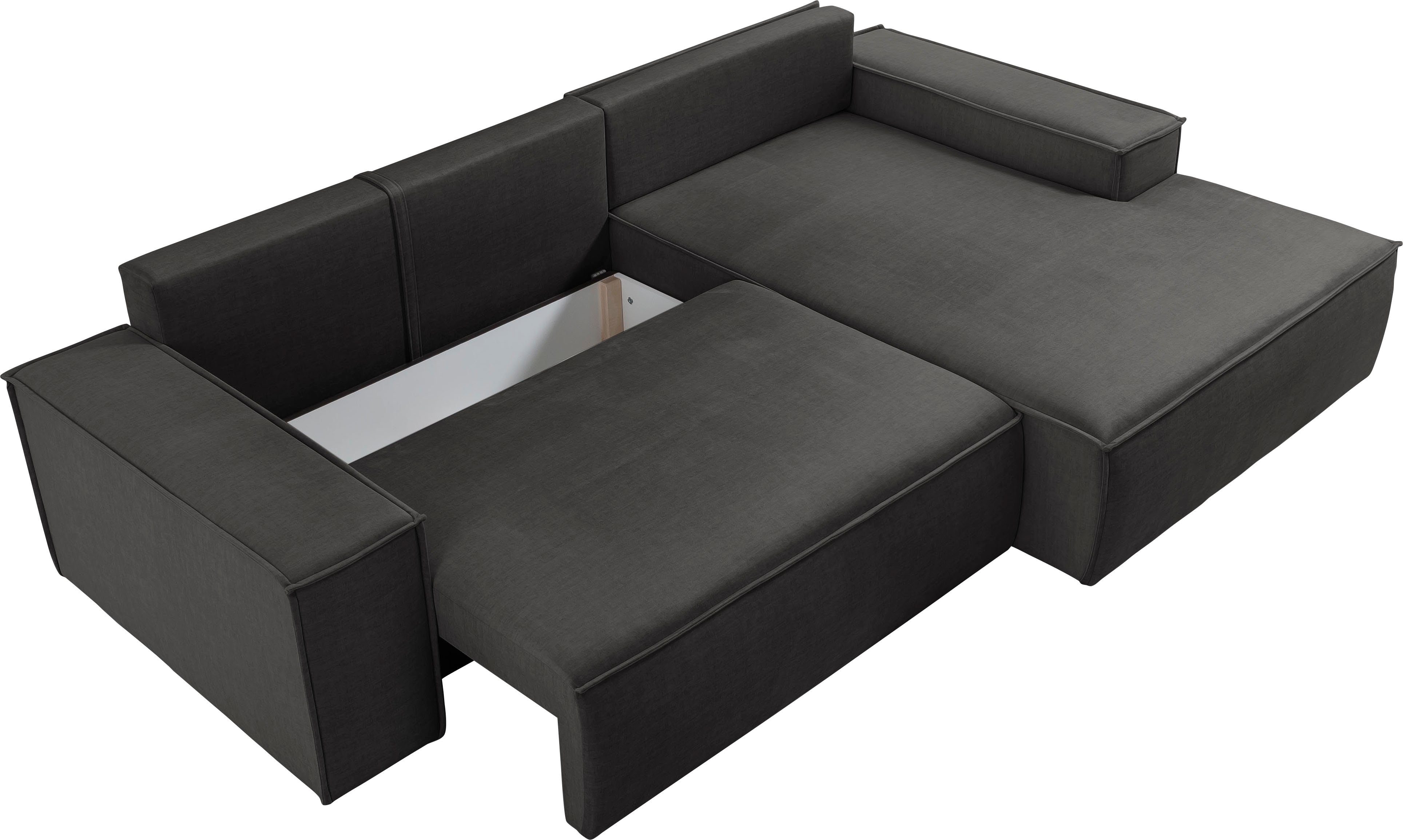 Home affaire Hoekbank SHERWOOD bedbank 267 cm, L-model, Slaapfunctie met bedlade (210x136 cm), cord, vintage, fluweel