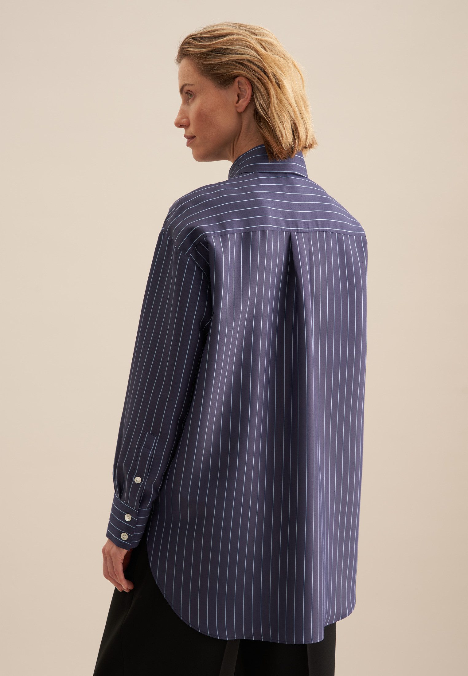 seidensticker Lange blouse Zwarte roos Lange mouwen kraag strepen