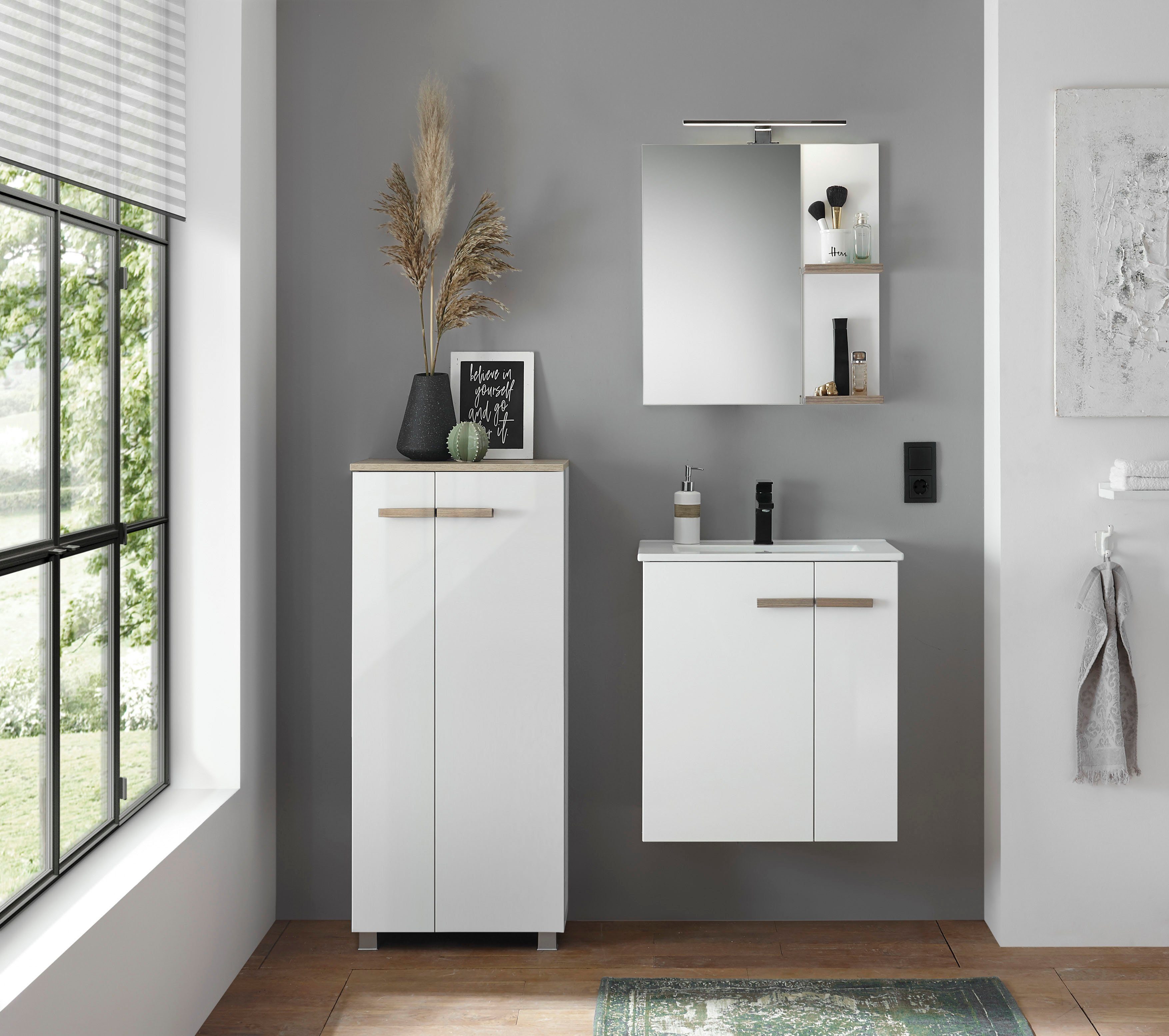 Places of Style Badkamerserie SOLiD, Badmöbel-Set, Bad im modernen Design, 3-teiliges Badezimmer Totale breedte 130 cm, wastafelonderkast met inbouw-wasbak, halfhoge kast (3-delig)