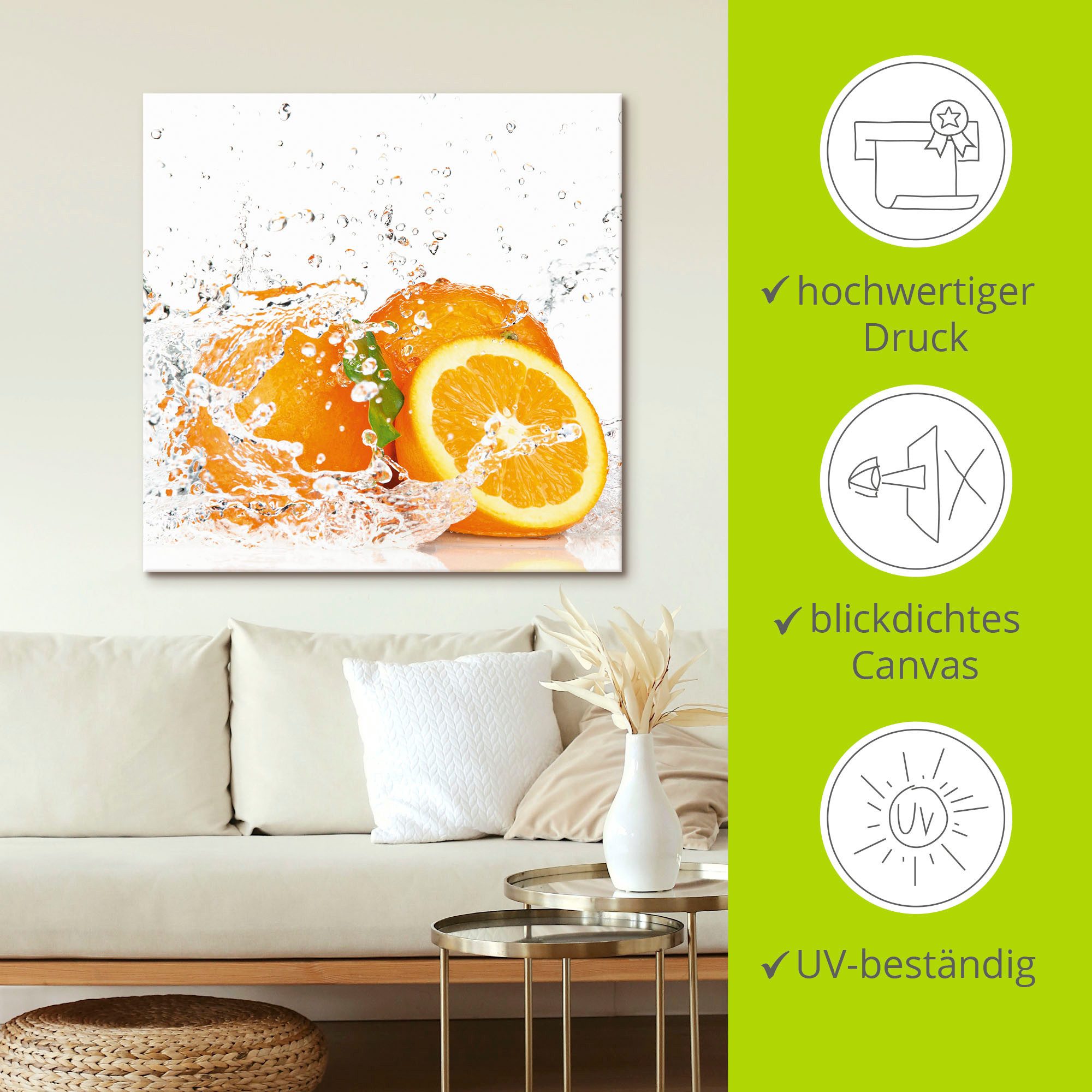 Artland Artprint Orange met spatwater als artprint op linnen, poster, muursticker in verschillende maten