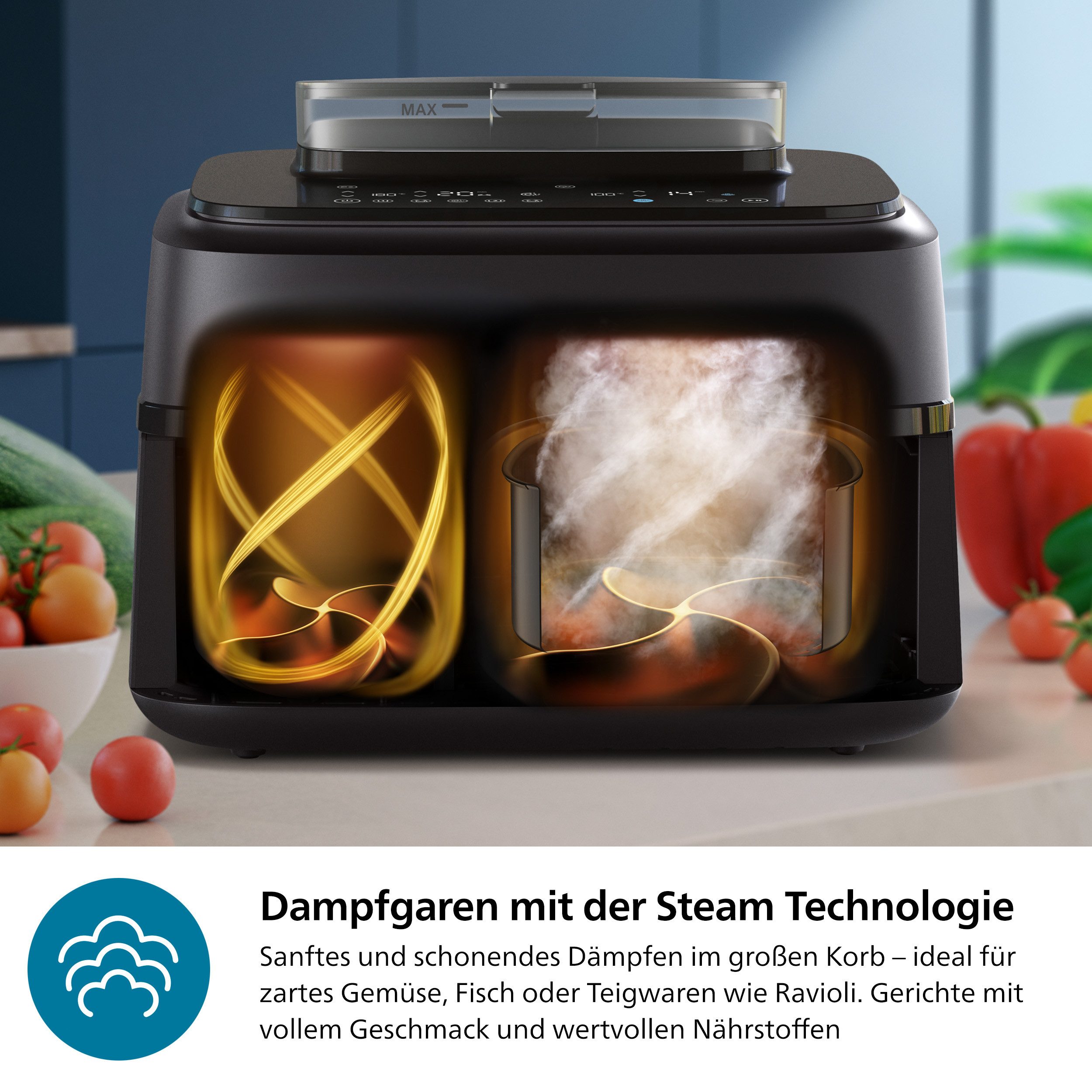 Philips Airfryer NA552/00 Steam Airfryer 5000 Series Dual Basket 9L Kapazität (3L+6L)