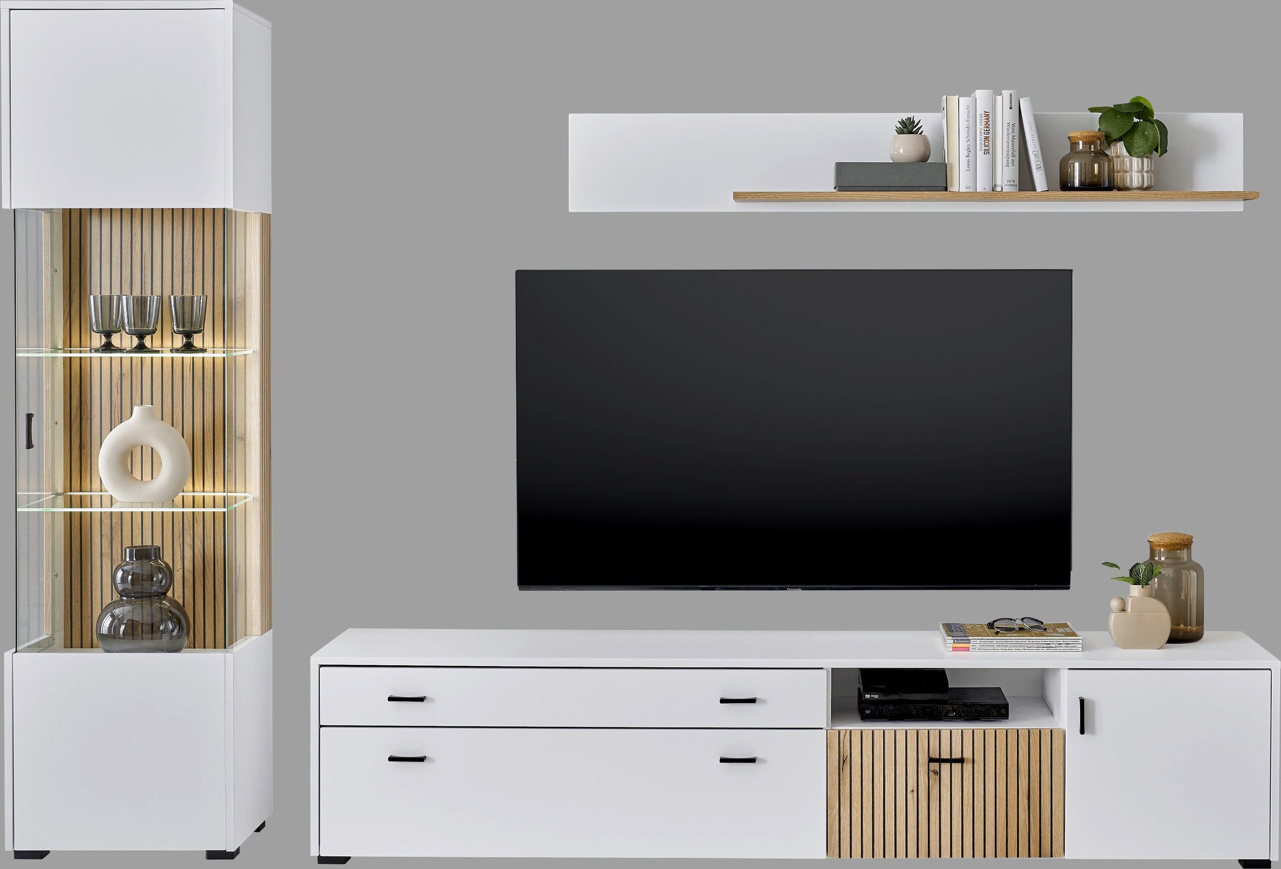 INOSIGN Wandmeubel Hudson met moderne groevenlook, handgrepen van metaal (zwart), breedte 316 cm (set, 3-delig)