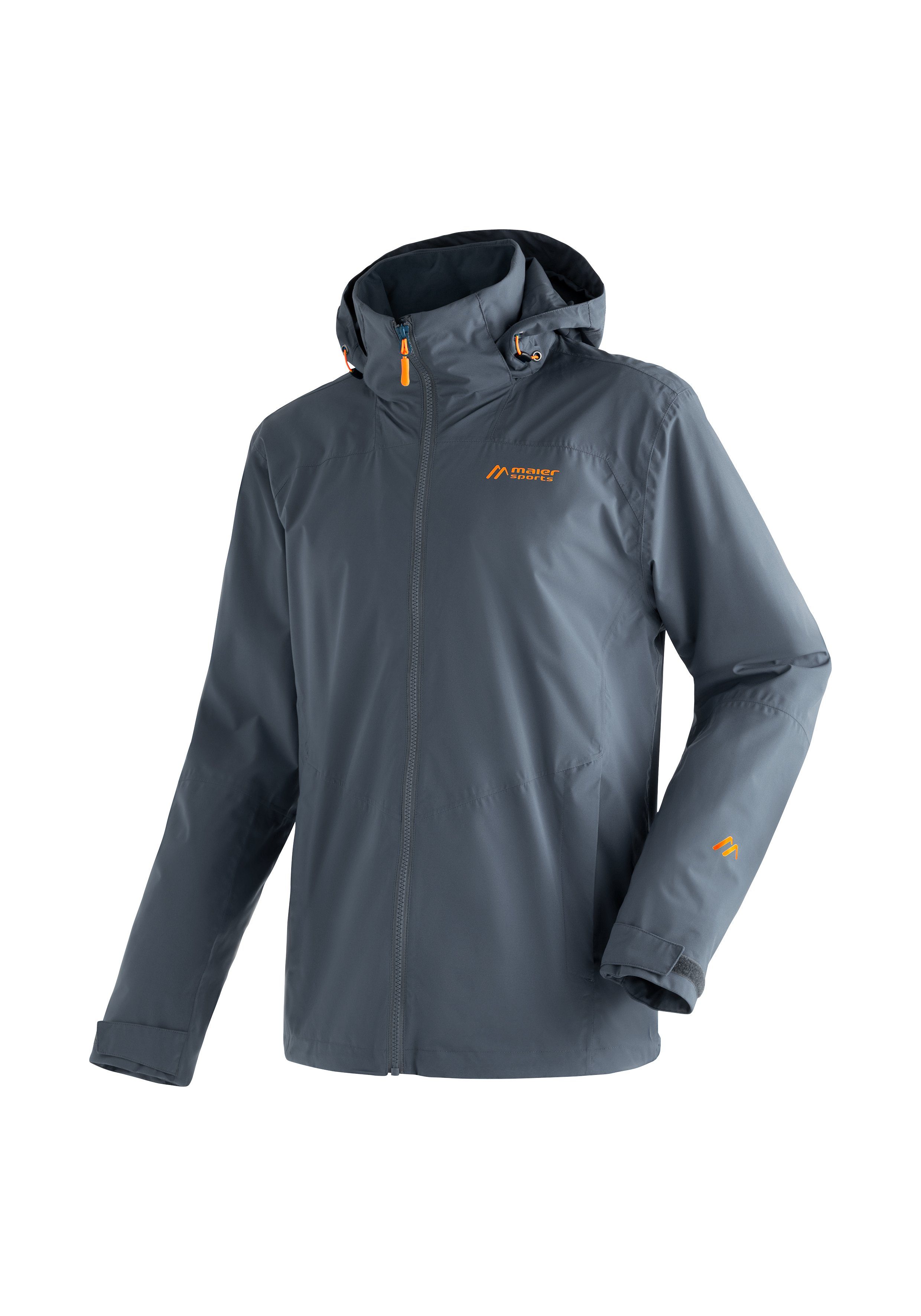 Maier Sports Outdoorjack Metor rec M Heren regenjack, waterdicht met capuchon, 2 zakken aan de buitenkant, binnenzak heren jassen maat 27 grijs
