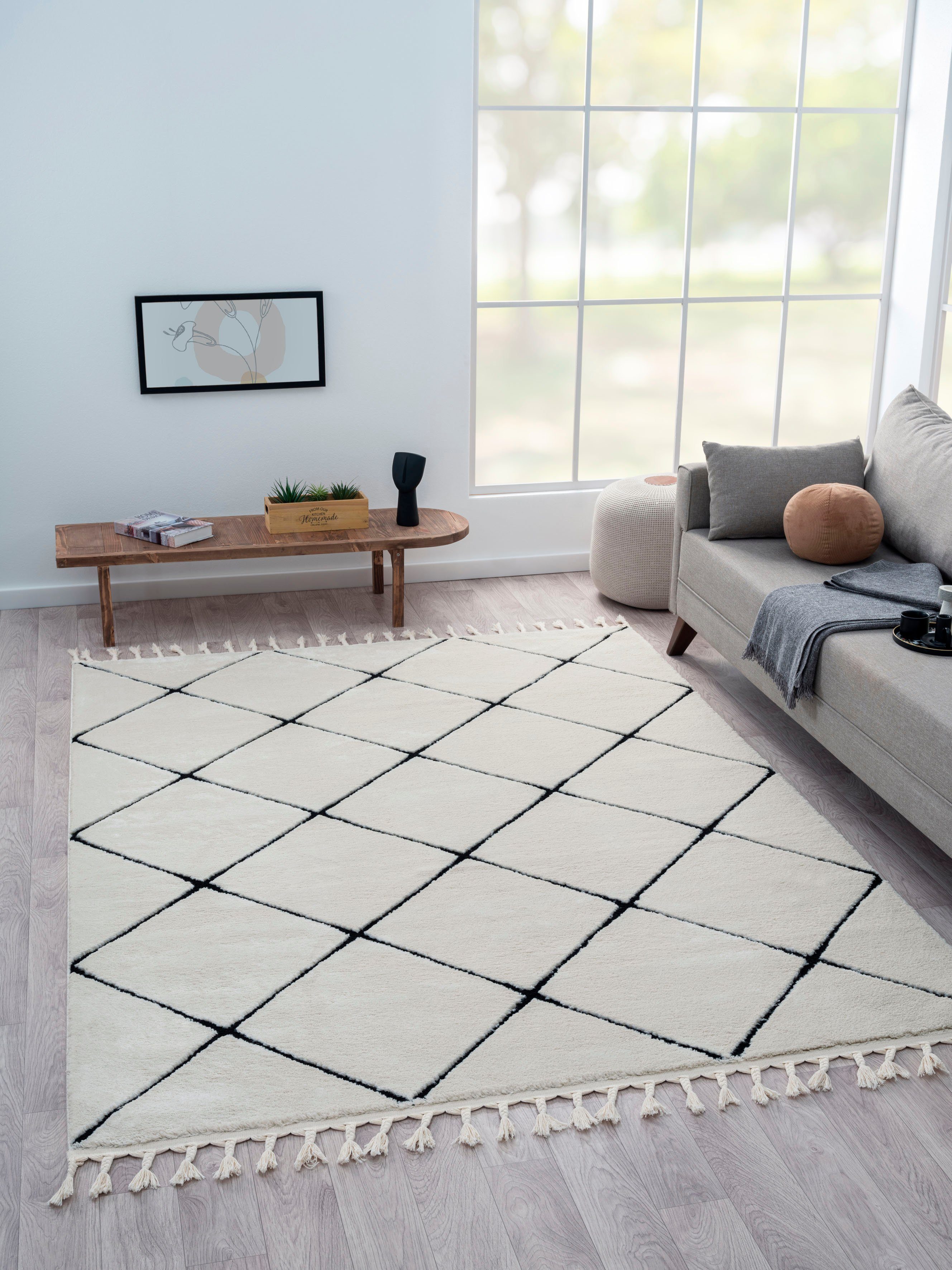 Myflair Möbel & Accessoires Hoogpolig vloerkleed Moroccan Square modern, marokkaans ontwerp, ruitenpatroon, zacht door hoogpolig moderne vloerkleden