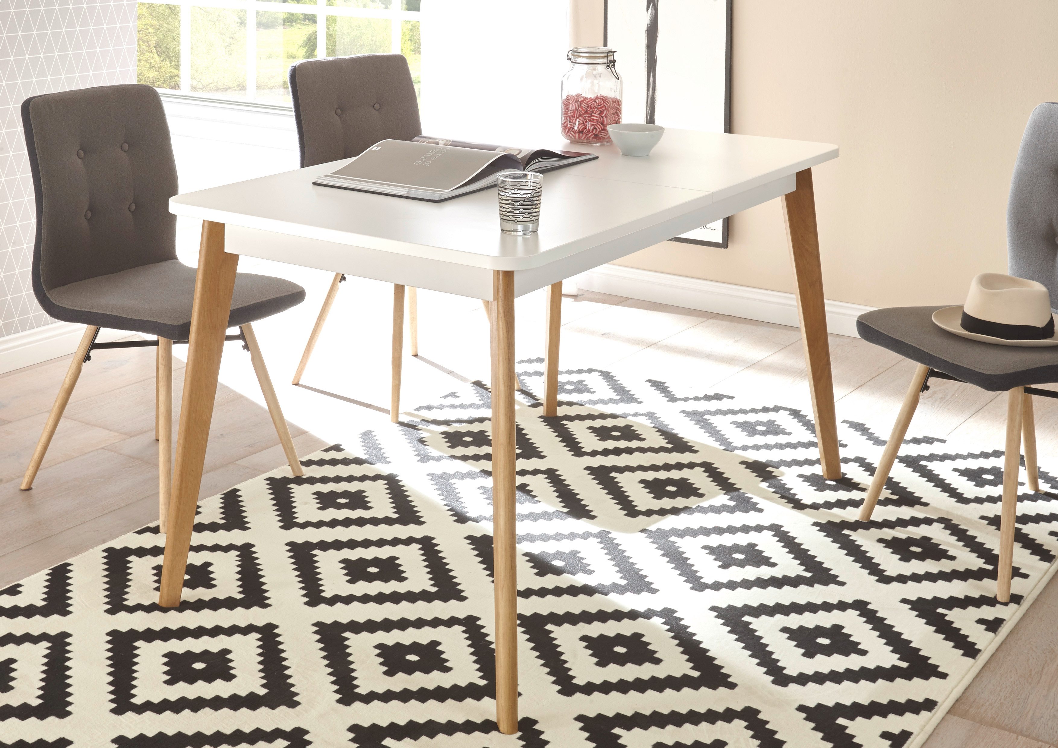 INOSIGN Eettafel Torge, tafel met uitschuiffunctie, keukentafel, salontafel scandinavische stijl, beschikbaar in drie kleuren, uitschuifbare eettafel