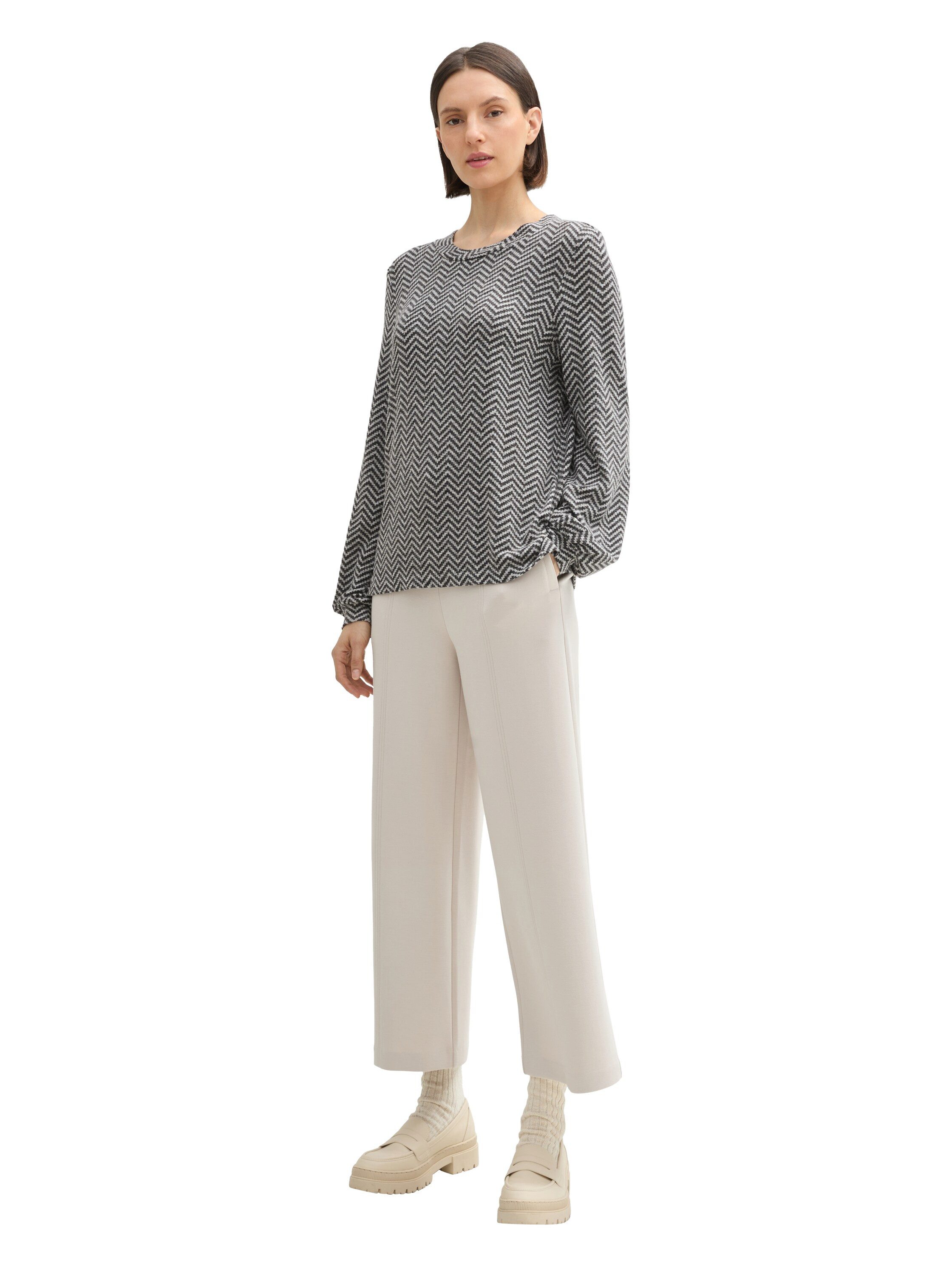 Tom Tailor Shirt met lange mouwen met visgraatpatroon en ronde hals