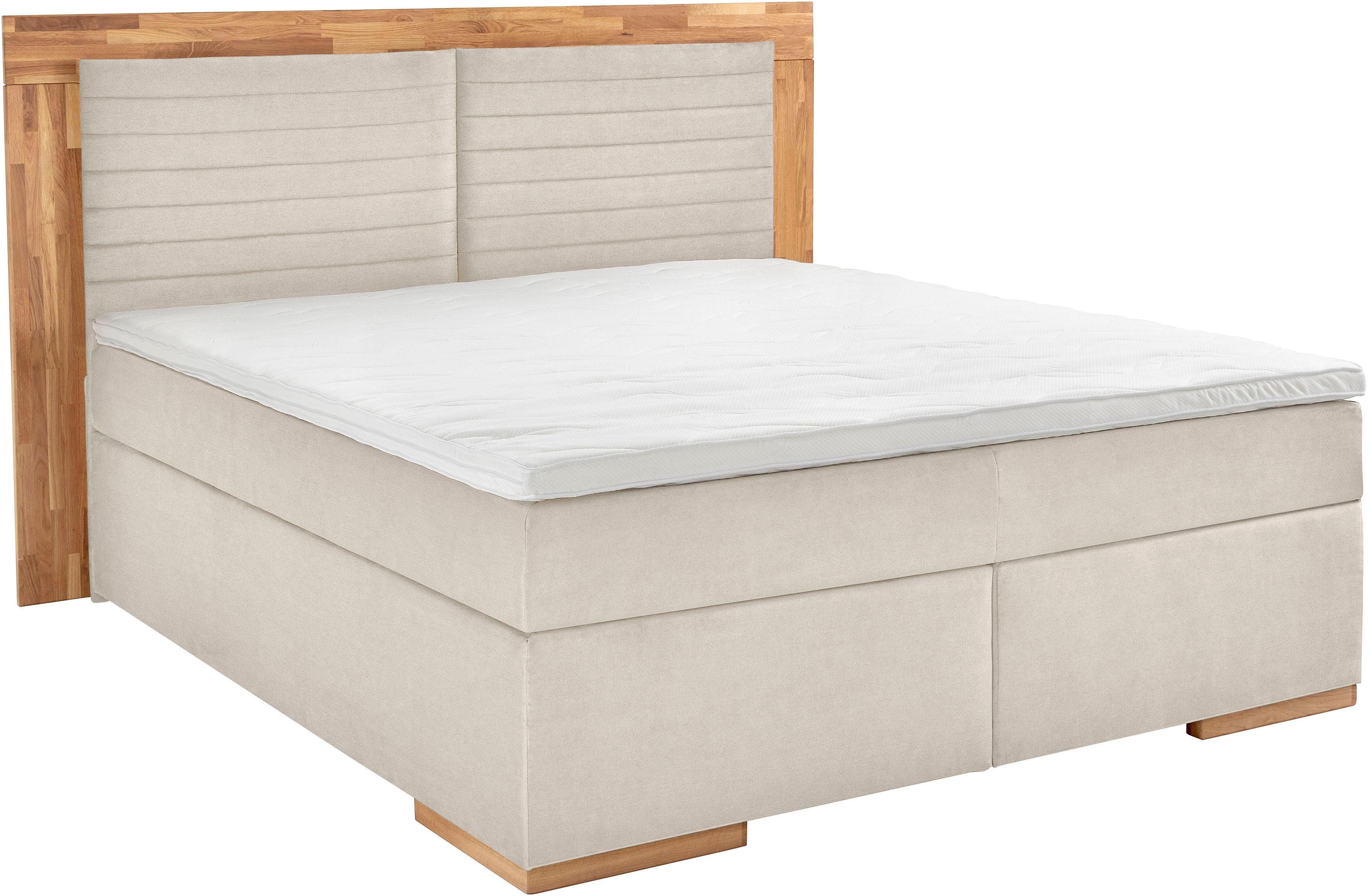Places of Style Boxspring Cup met ledverlichting, massief houten lijst en topmatras, in 2 hardheden
