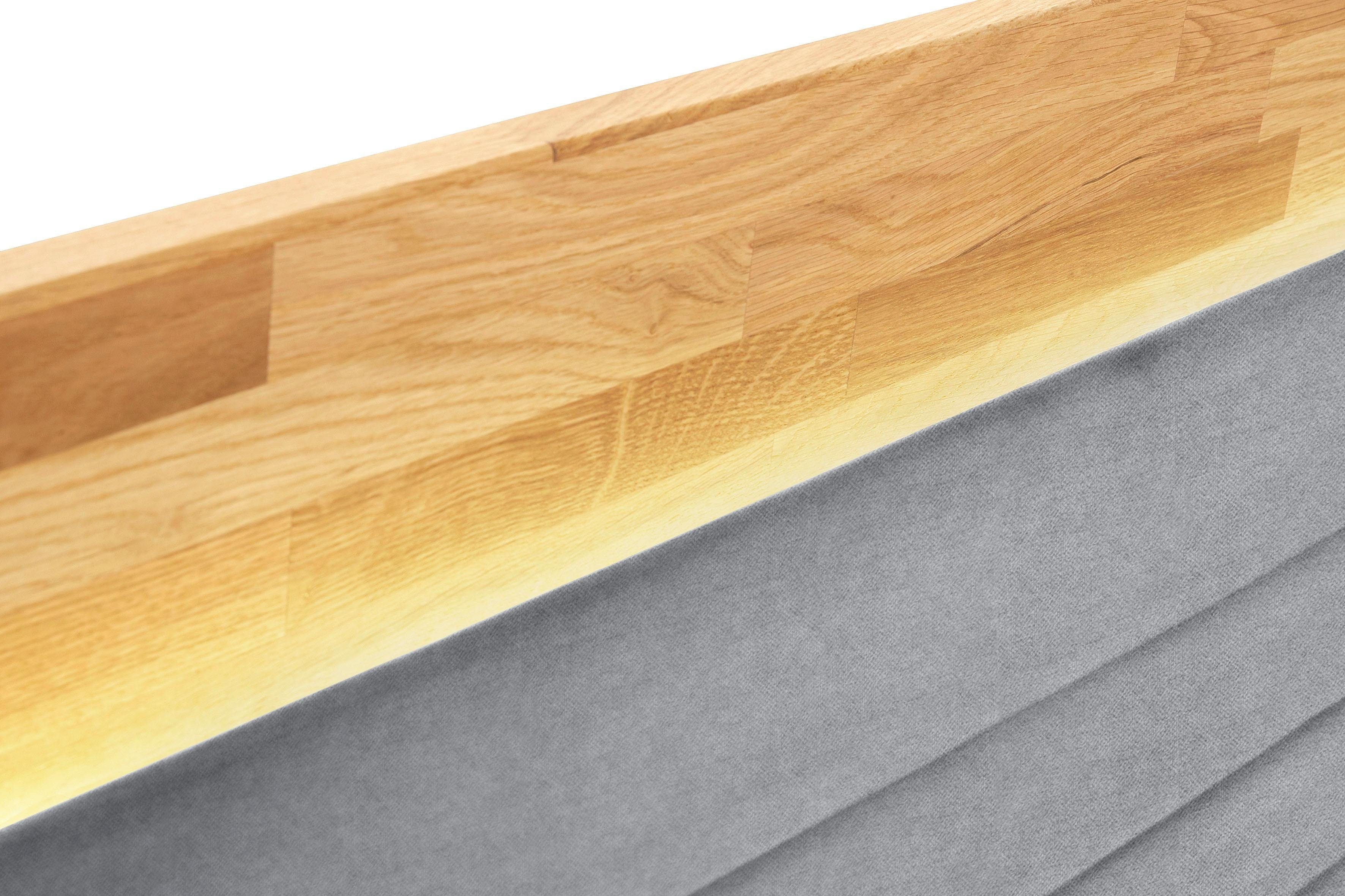Places of Style Boxspring Cup met ledverlichting, massief houten lijst en topmatras, in 2 hardheden