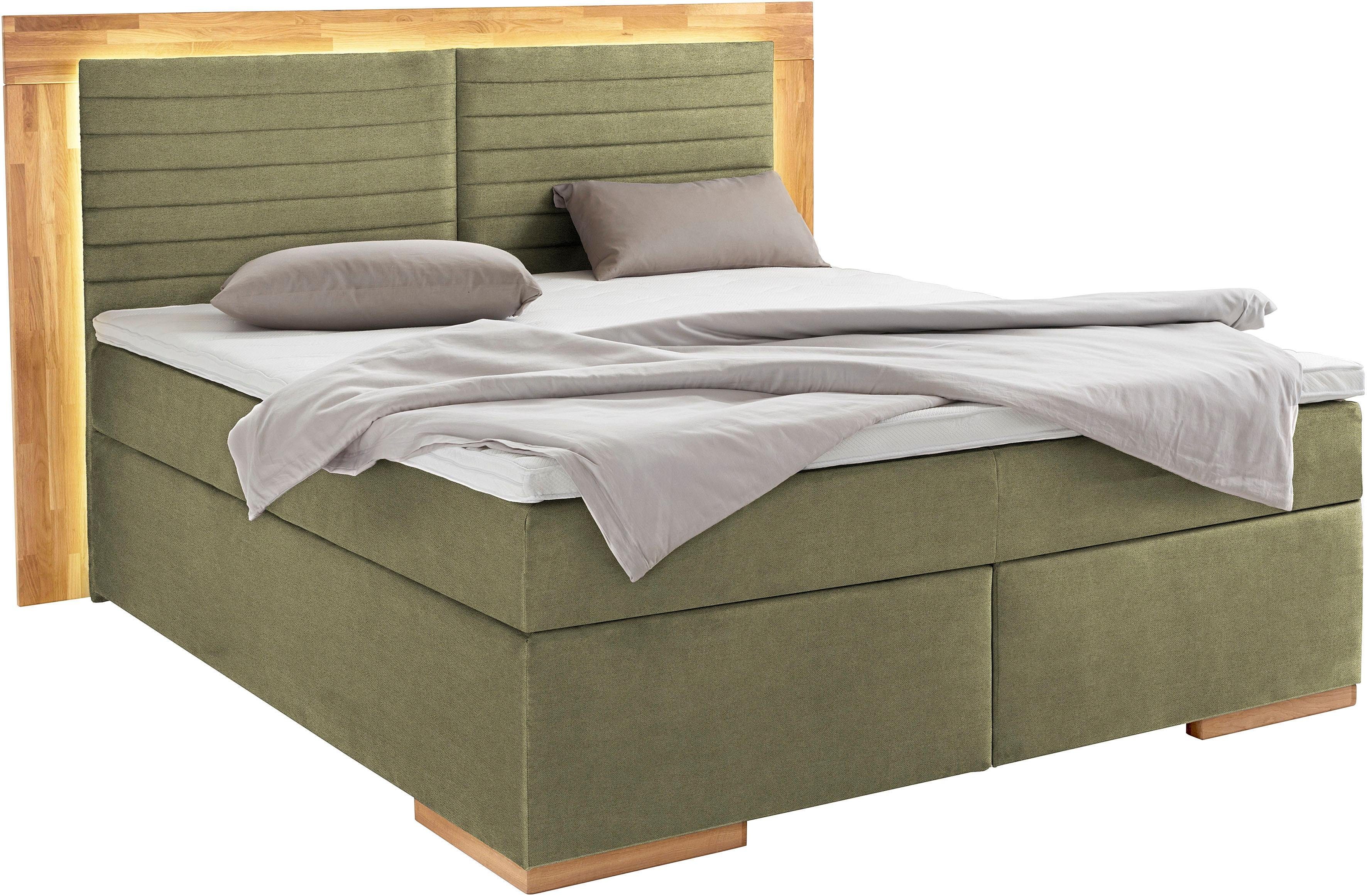 Places of Style Boxspring Cup met ledverlichting, massief houten lijst en topmatras, in 2 hardheden