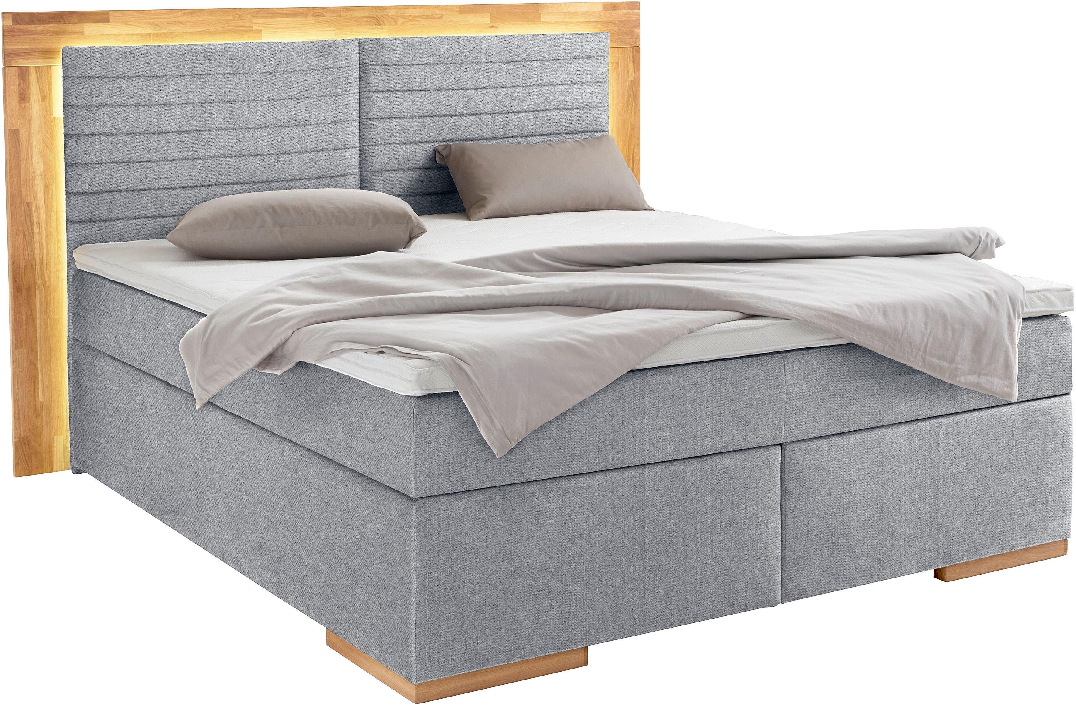 Places of Style Boxspring Cup met ledverlichting, massief houten lijst en topmatras, in 2 hardheden