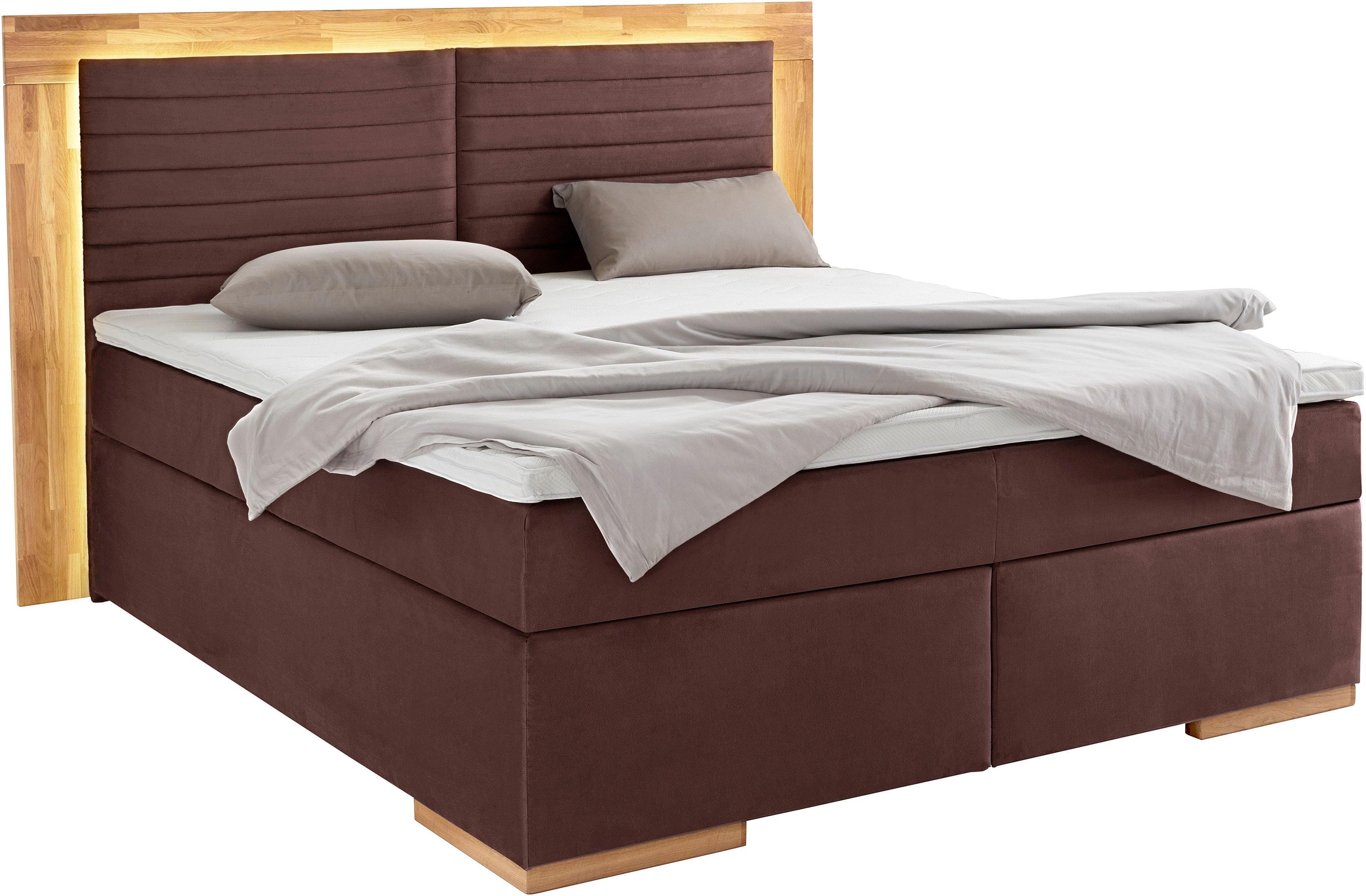 Places of Style Boxspring Cup met ledverlichting, massief houten lijst en topmatras, in 2 hardheden