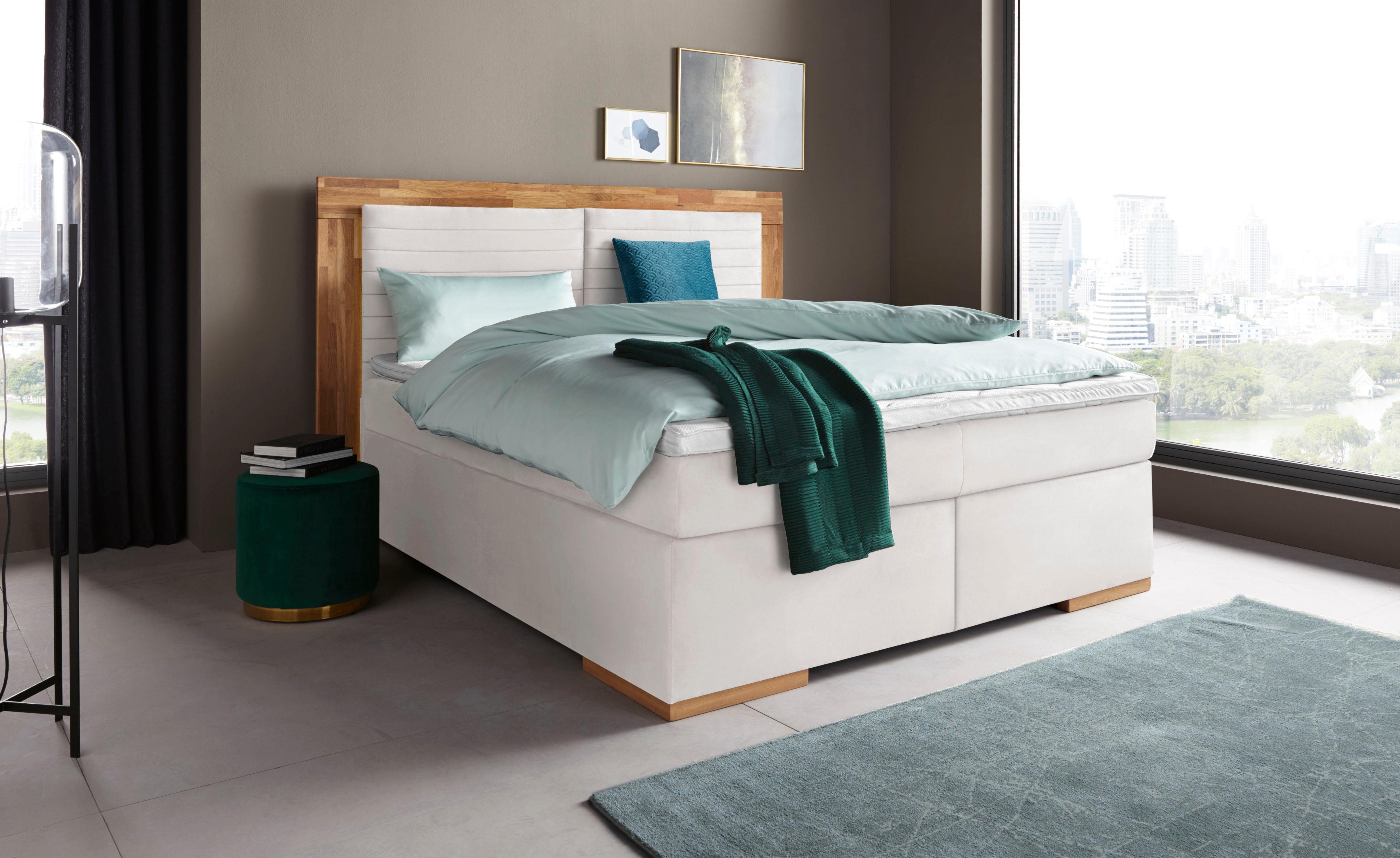 Places of Style Boxspring Cup met ledverlichting, massief houten lijst en topmatras, in 2 hardheden