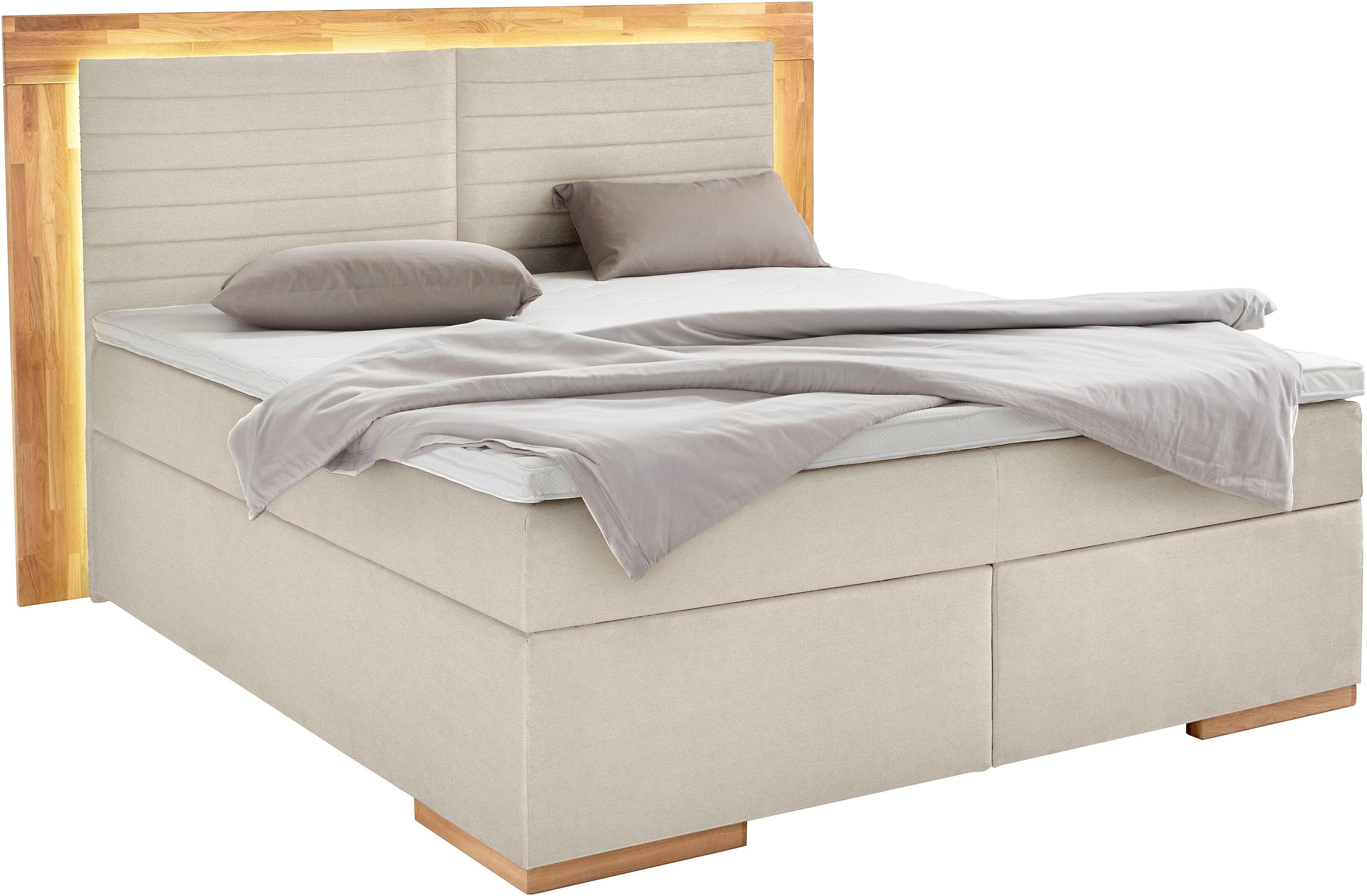 Places of Style Boxspring Cup met ledverlichting, massief houten lijst en topmatras, in 2 hardheden