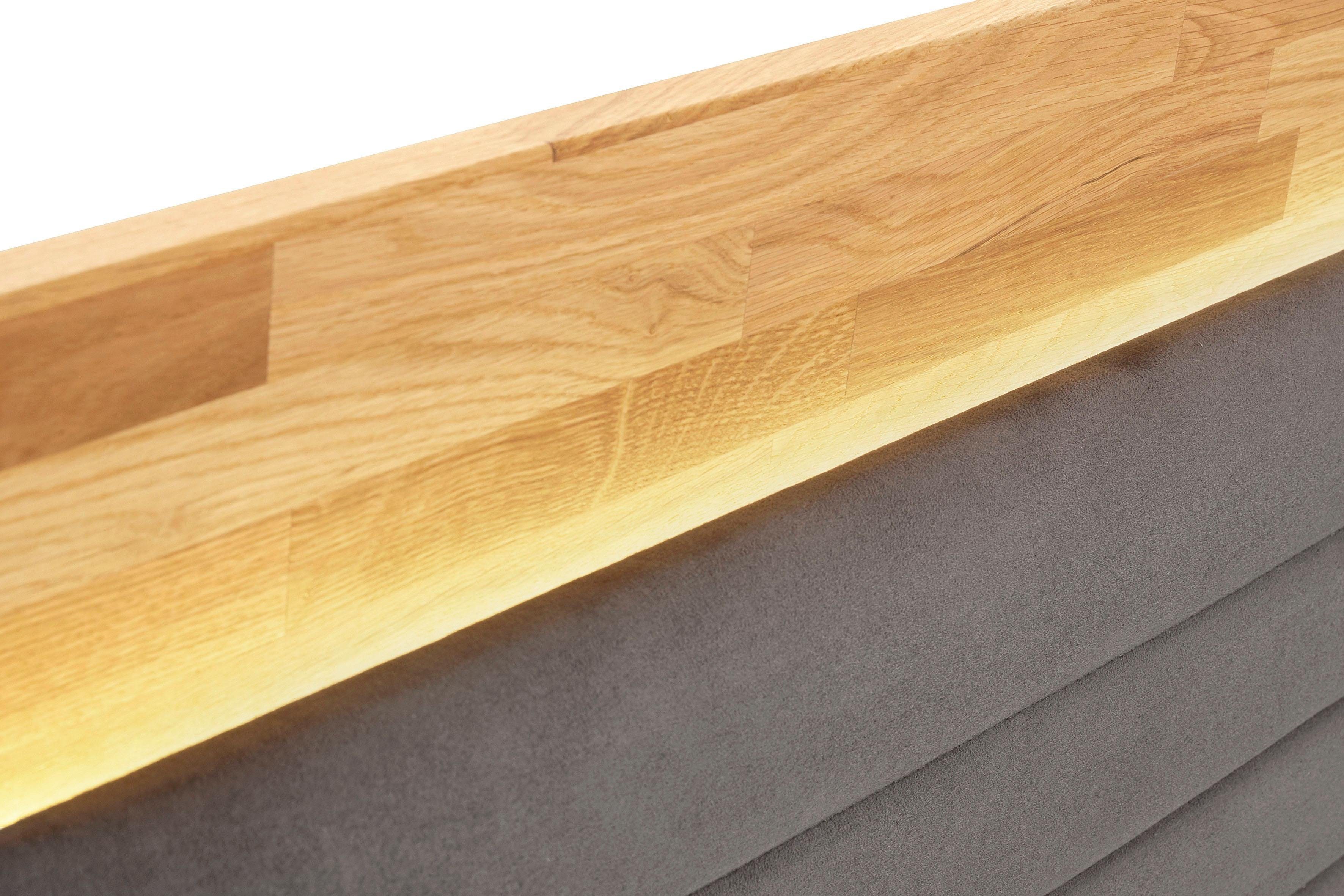 Places of Style Boxspring Cup met ledverlichting, massief houten lijst en topmatras, in 2 hardheden