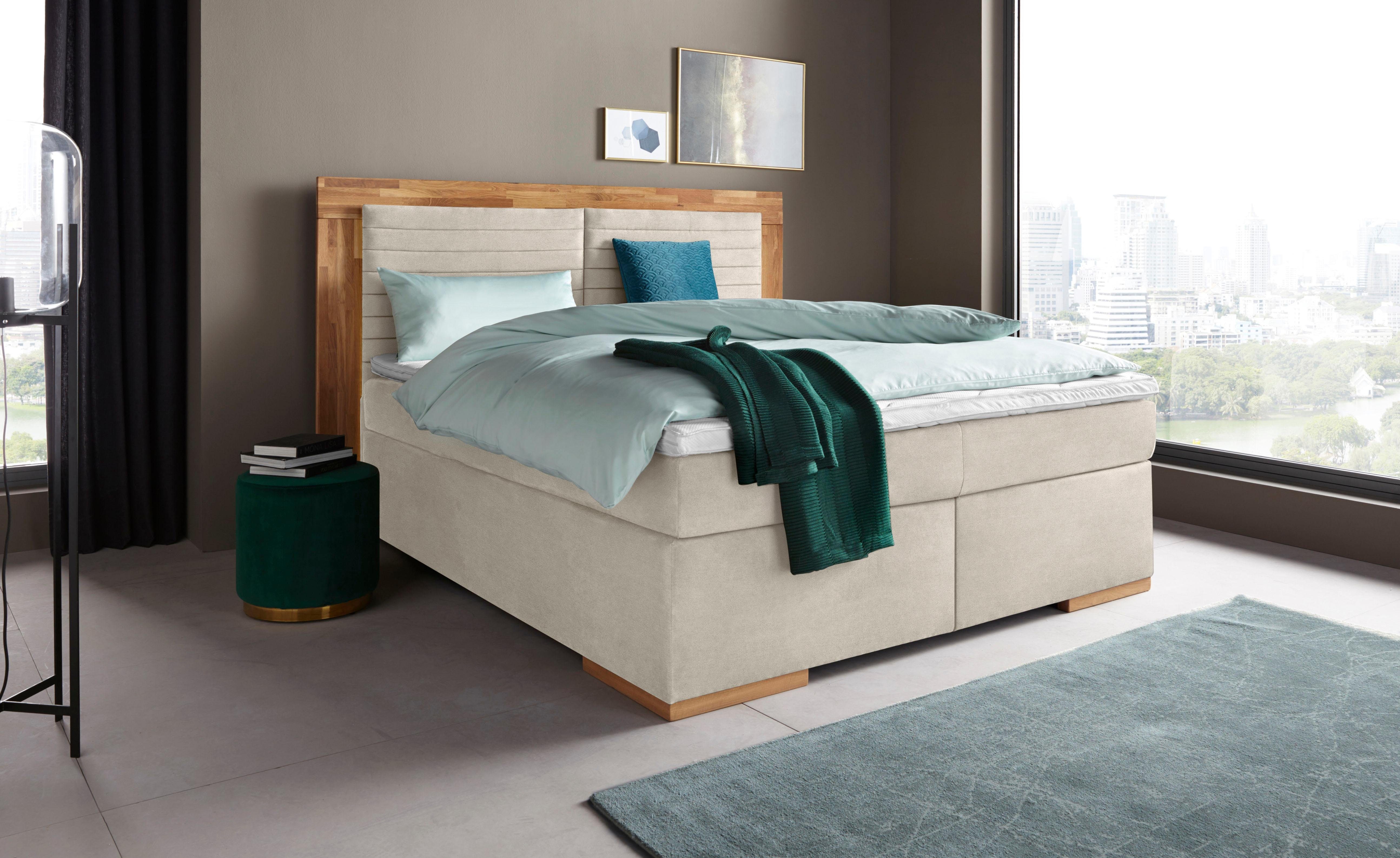 Places of Style Boxspring Cup met massief houten frame, met topmatras, in 2 hardheden, in 3 breedten boxsprings beige