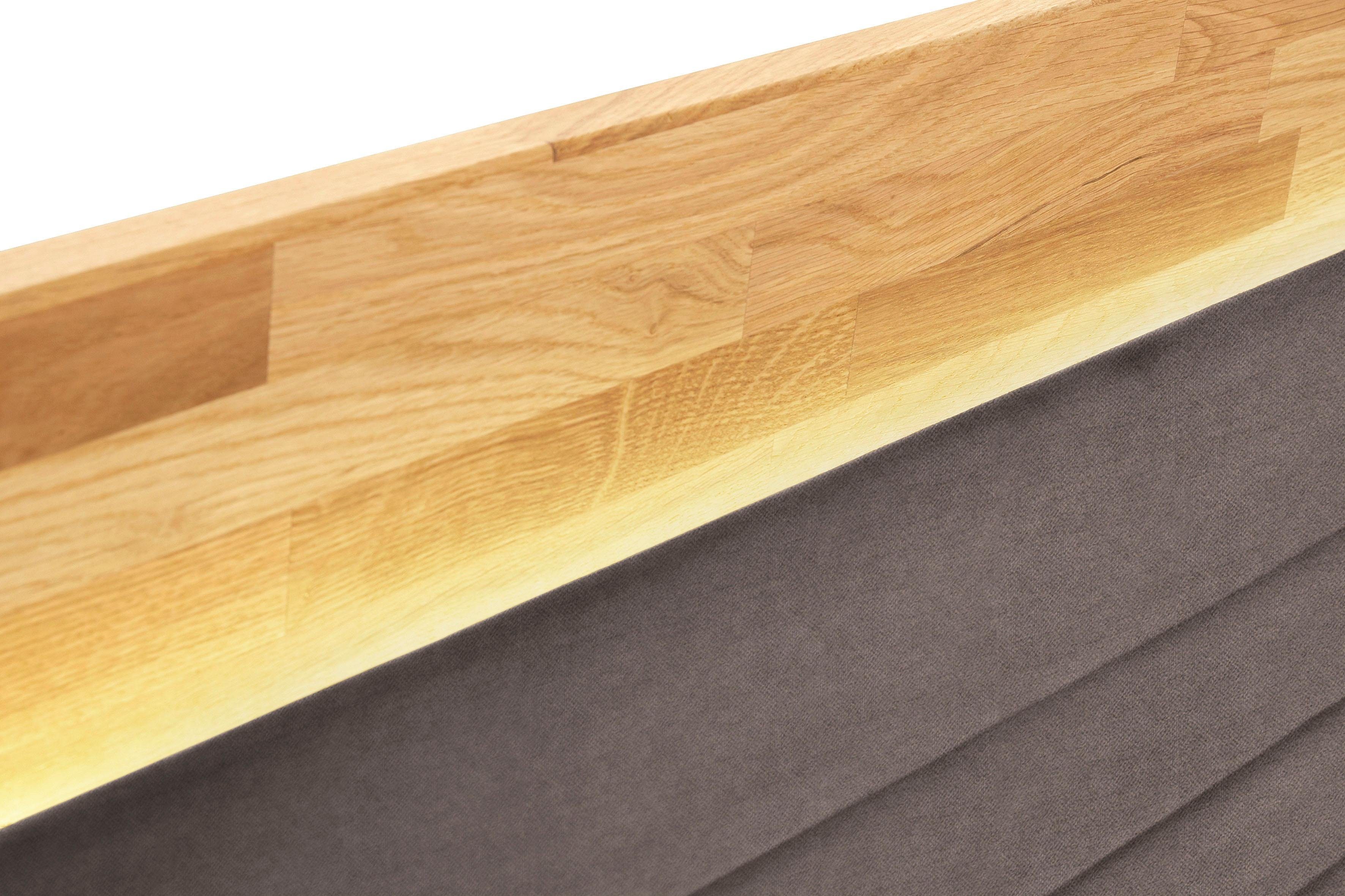 Places of Style Boxspring Cup met ledverlichting, massief houten lijst en topmatras, in 2 hardheden