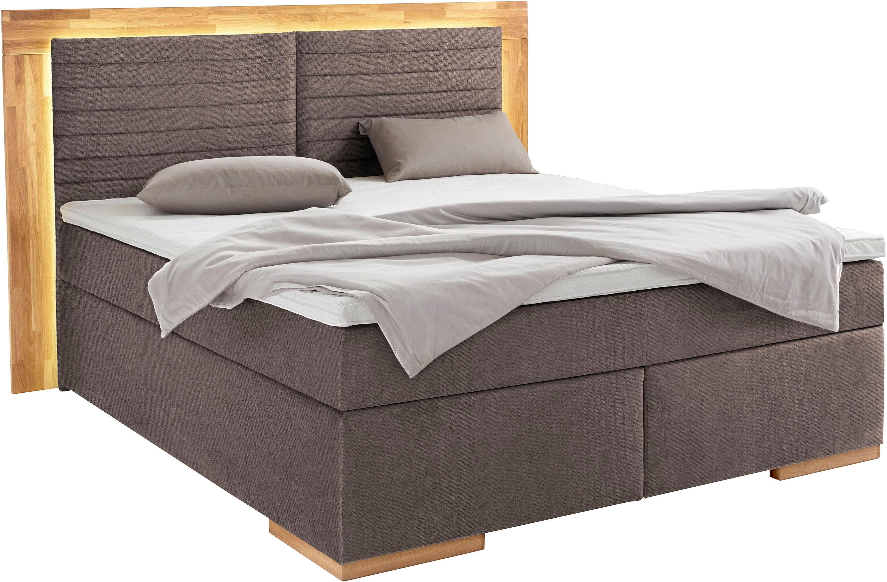 Places of Style Boxspring Cup met ledverlichting, massief houten lijst en topmatras, in 2 hardheden