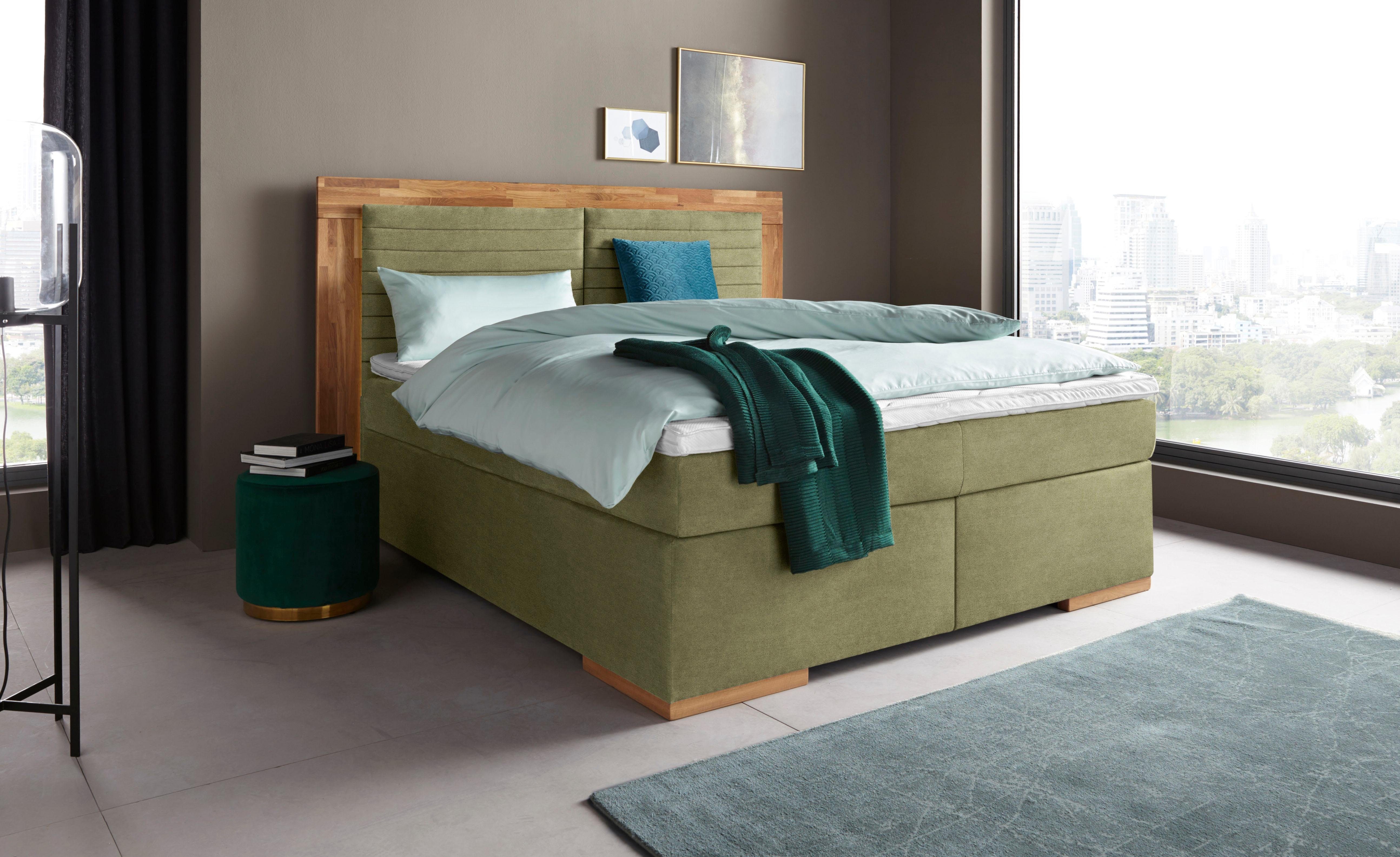 Places of Style Boxspring Cup met massief houten frame, met topmatras, in 2 hardheden, in 3 breedten boxsprings groen