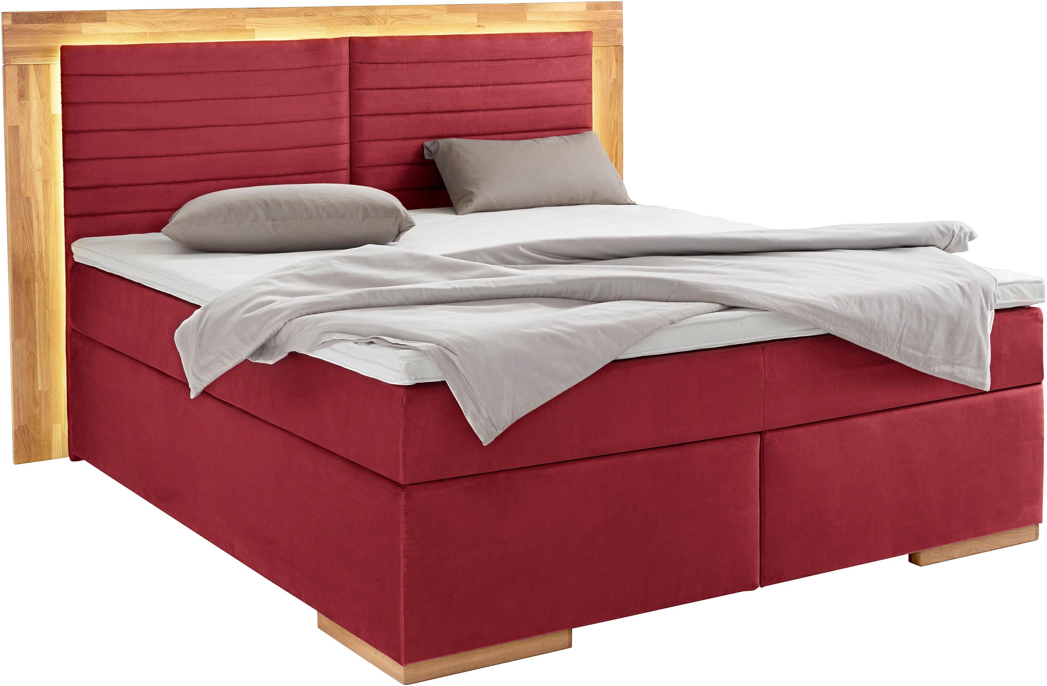Places of Style Boxspring Cup met ledverlichting, massief houten lijst en topmatras, in 2 hardheden