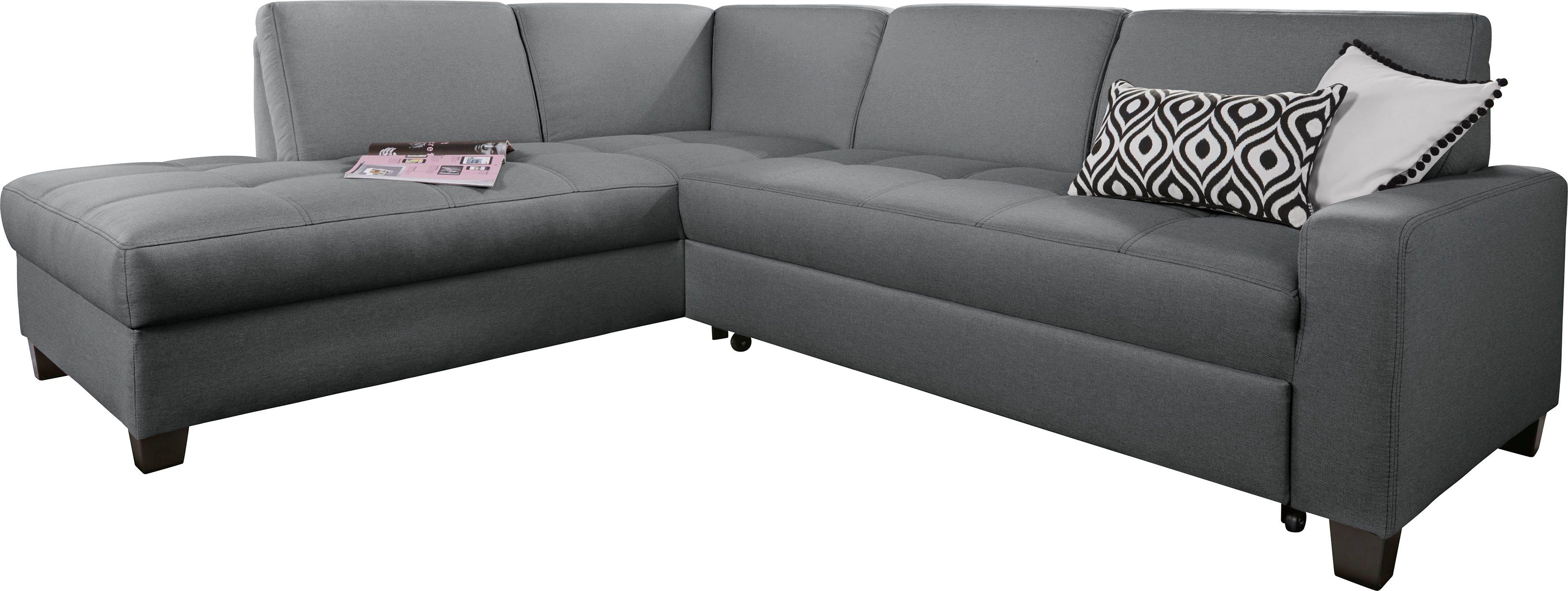 DOMO collection Hoekbank Florentina tijdloos en elegant, zitnaden als designelement, L-vorm keuze met slaapfunctie, met contrastnaad, comfortabele zithoogte 47 cm