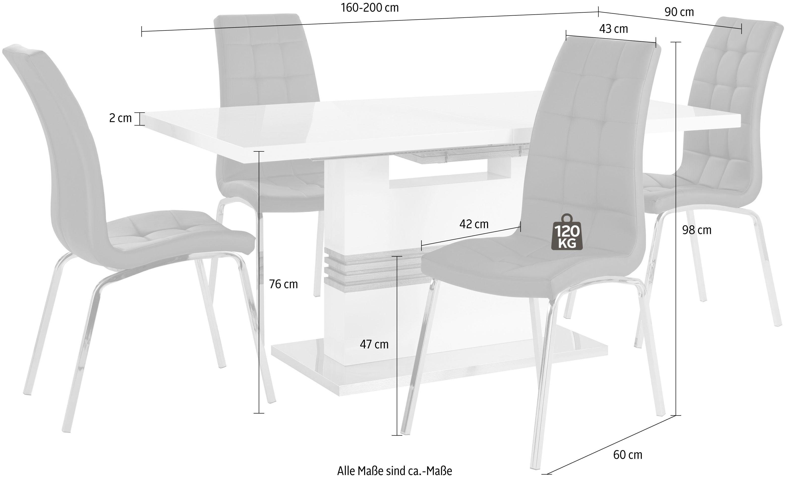 INOSIGN Eethoek Perez/paars met 4 stoelen, tafel uittrekbaar, breedte 160-200 cm (set, 5-delig)