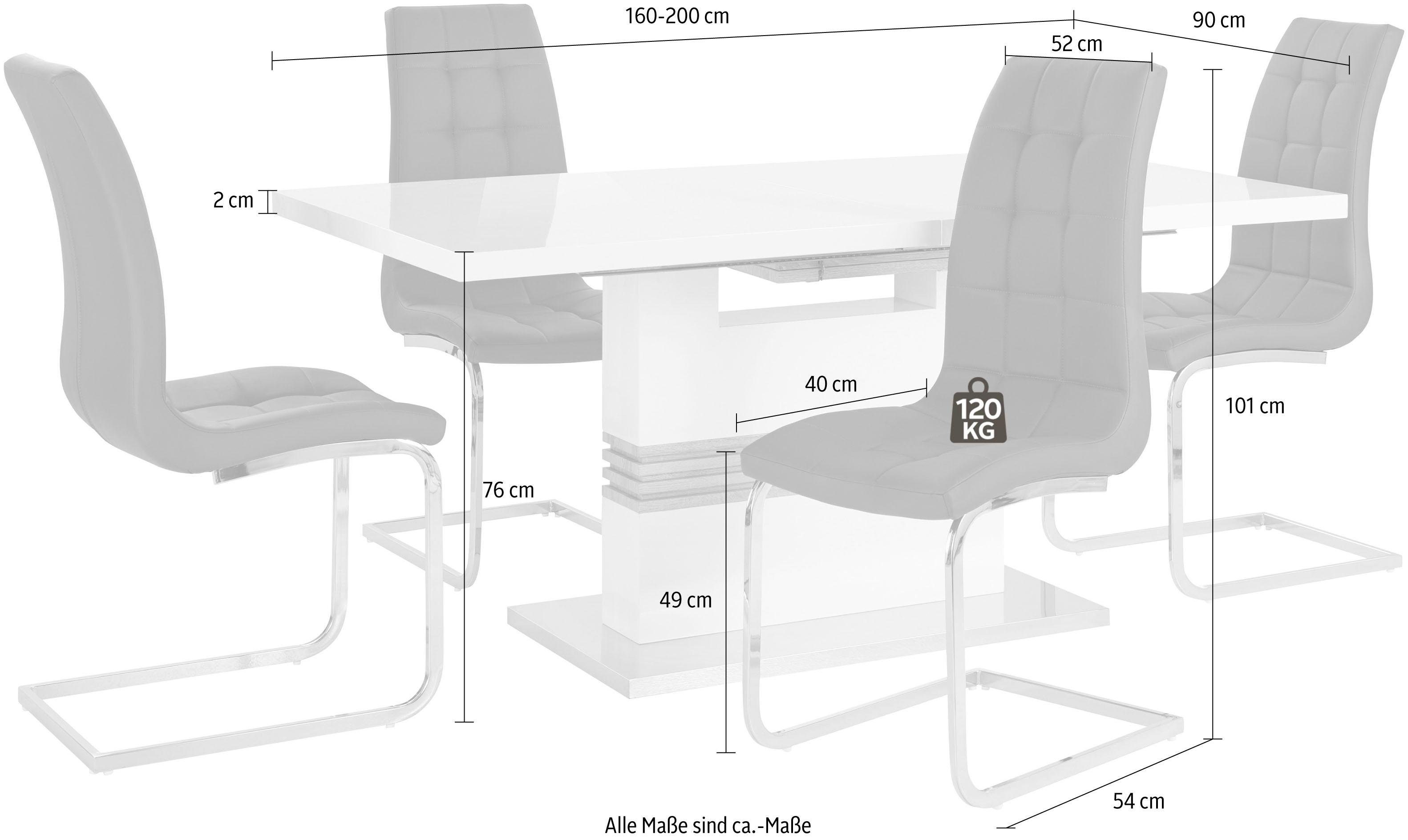 INOSIGN Eethoek Perez/Lola met 4 stoelen, tafel uittrekbaar, breedte 160-200 cm (set, 5-delig)