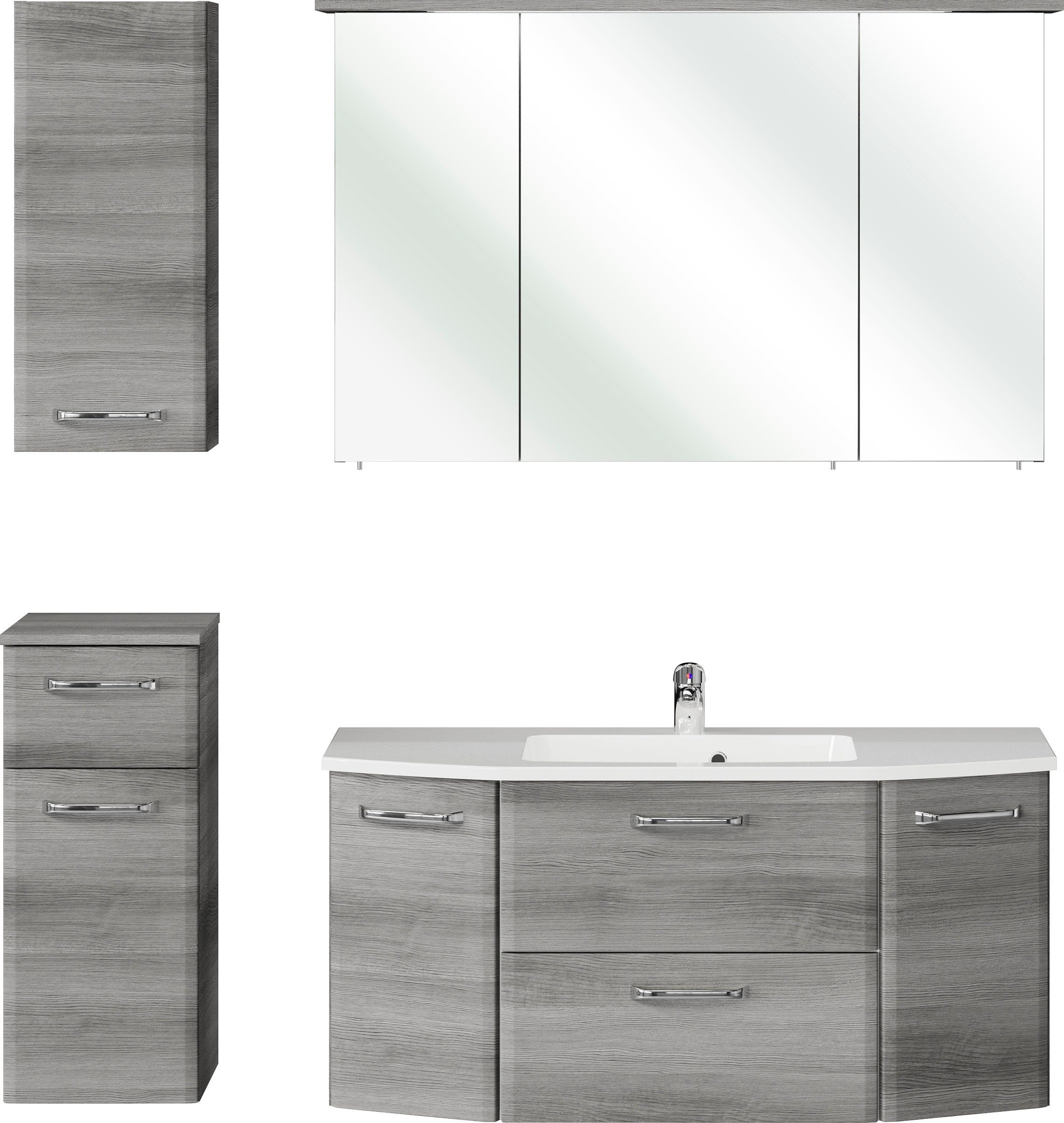 Saphir Badkamerserie Quickset 4-delige mineraalmarmeren wastafel en LED-spiegelkast (5-delig) badmeubelsets grijs