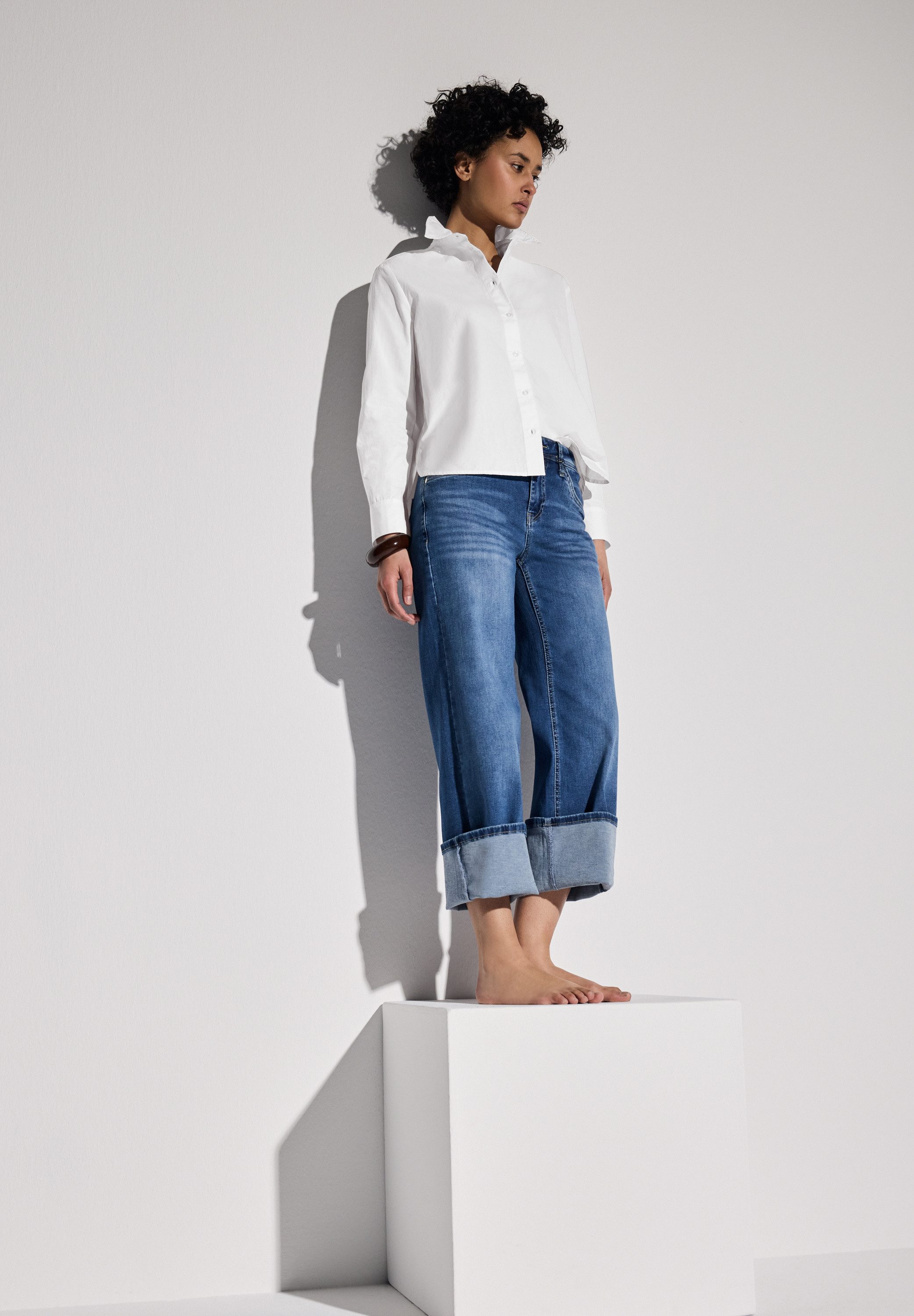 STREET ONE Overhemdblouse met afgeronde zoom en van 100% katoen