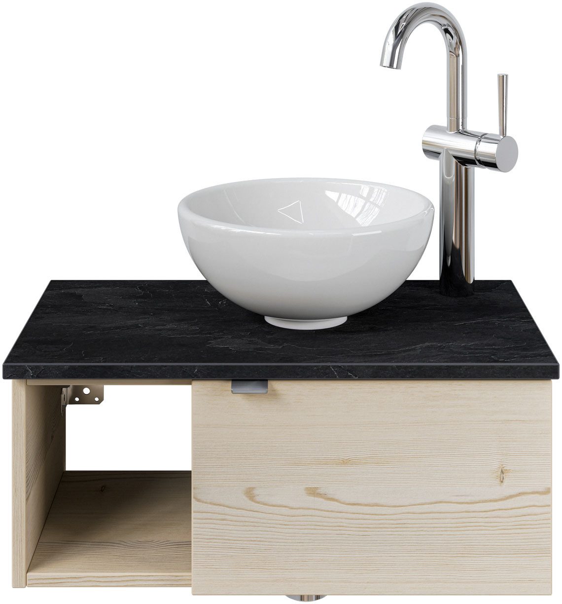 Saphir Wastafelonderkast Serie 6915 wastafel met onderkast voor gastenbadkamer, tweede toilet (3-delig) wastafelmeubels beige