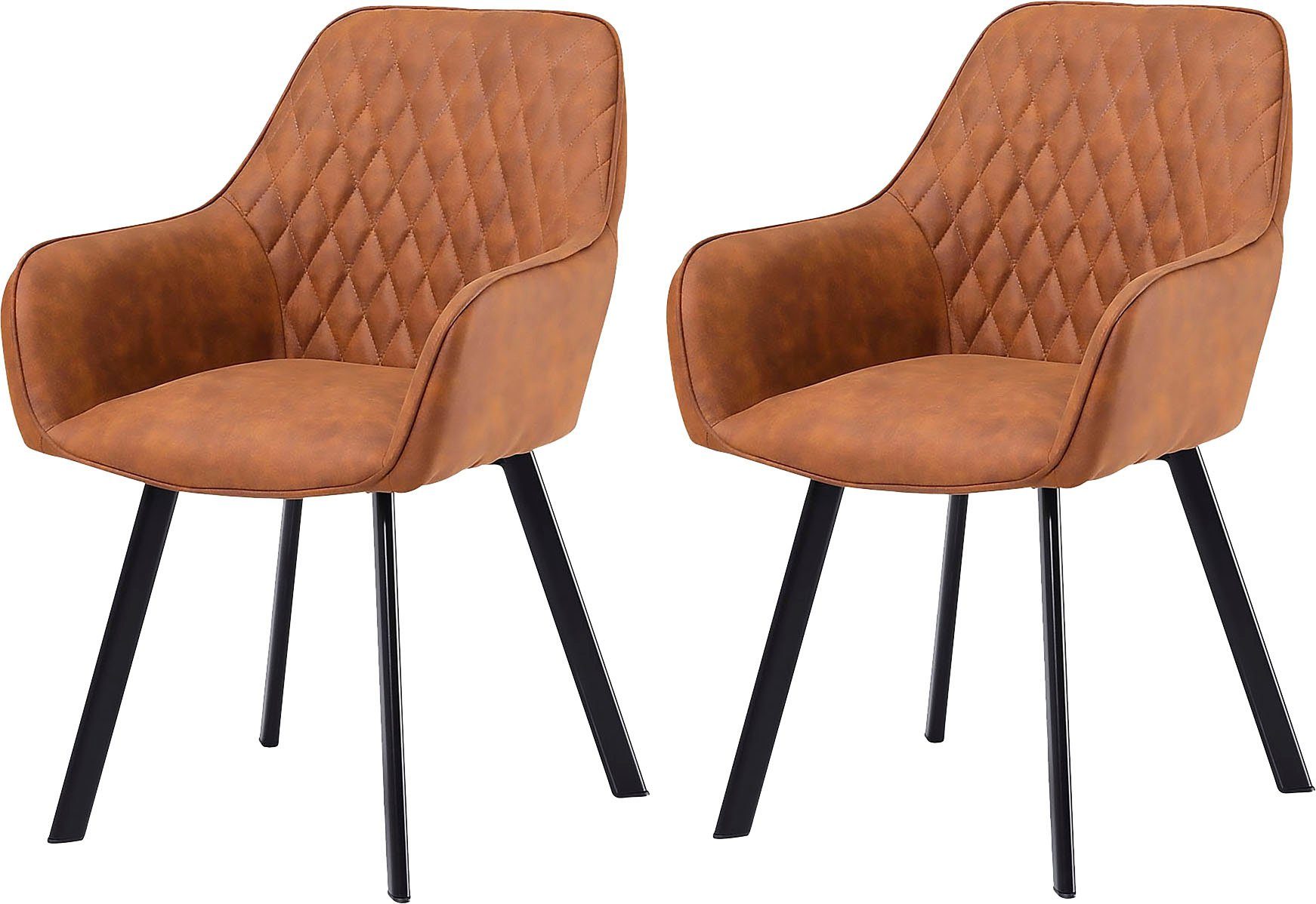 SalesFever Stoel met armleuningen Rugleuning met ruitstiksel (set, 2 stuks)