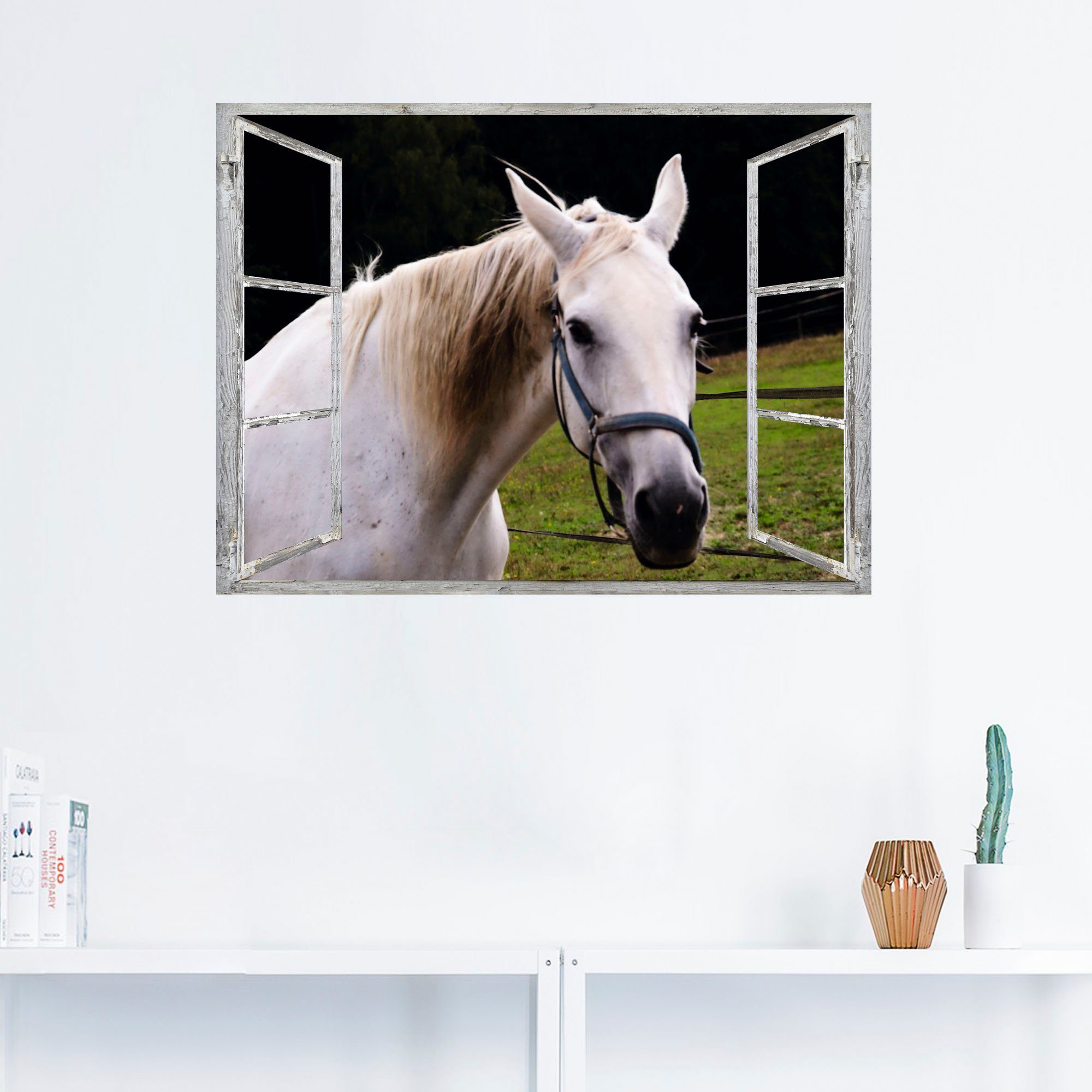 Artland Wandfolie Blik uit het venster - wit paard
