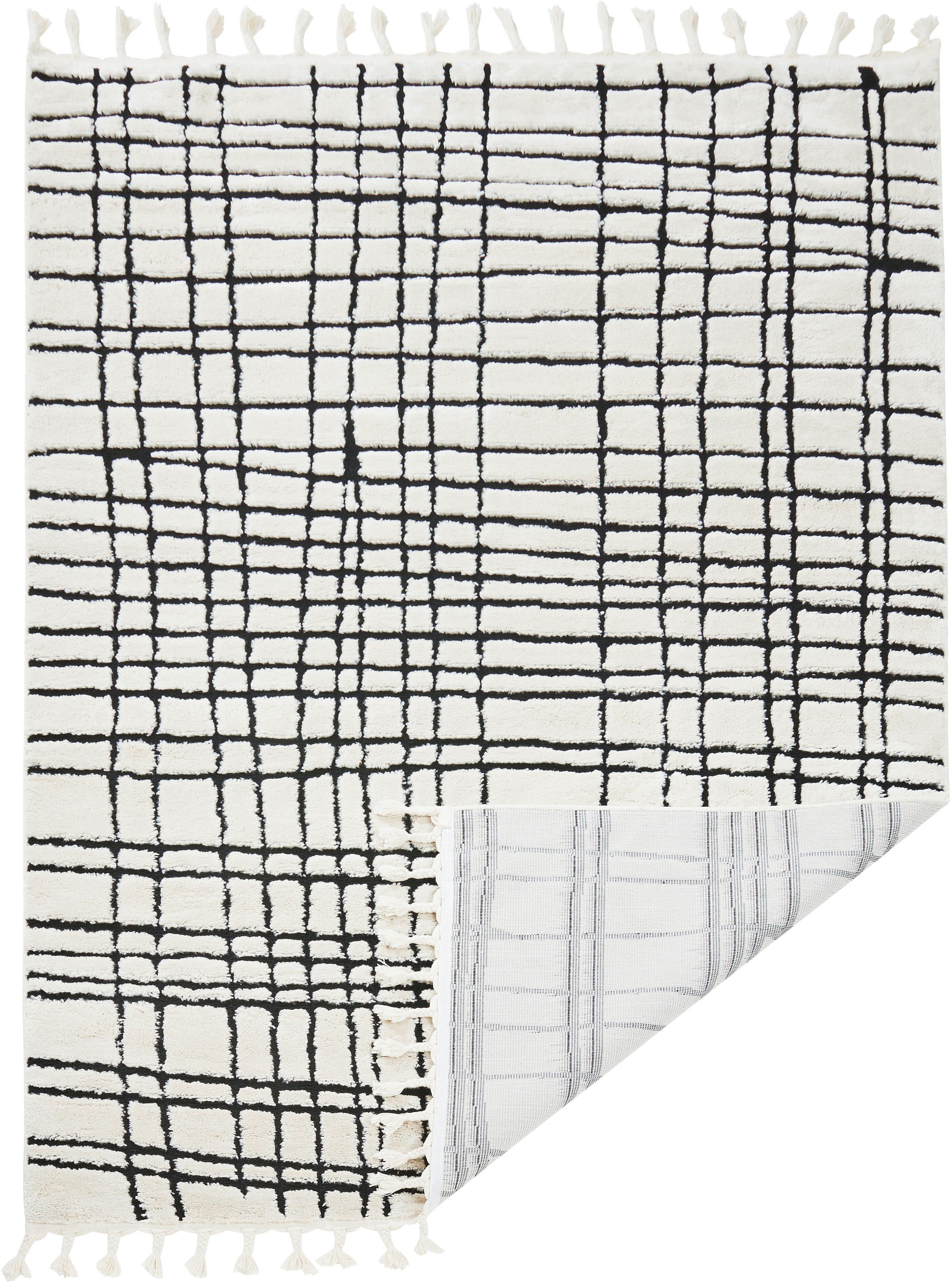 done.® Vloerkleed River modern scandi ontwerp, geruit, hoog-laag effect, met franjes