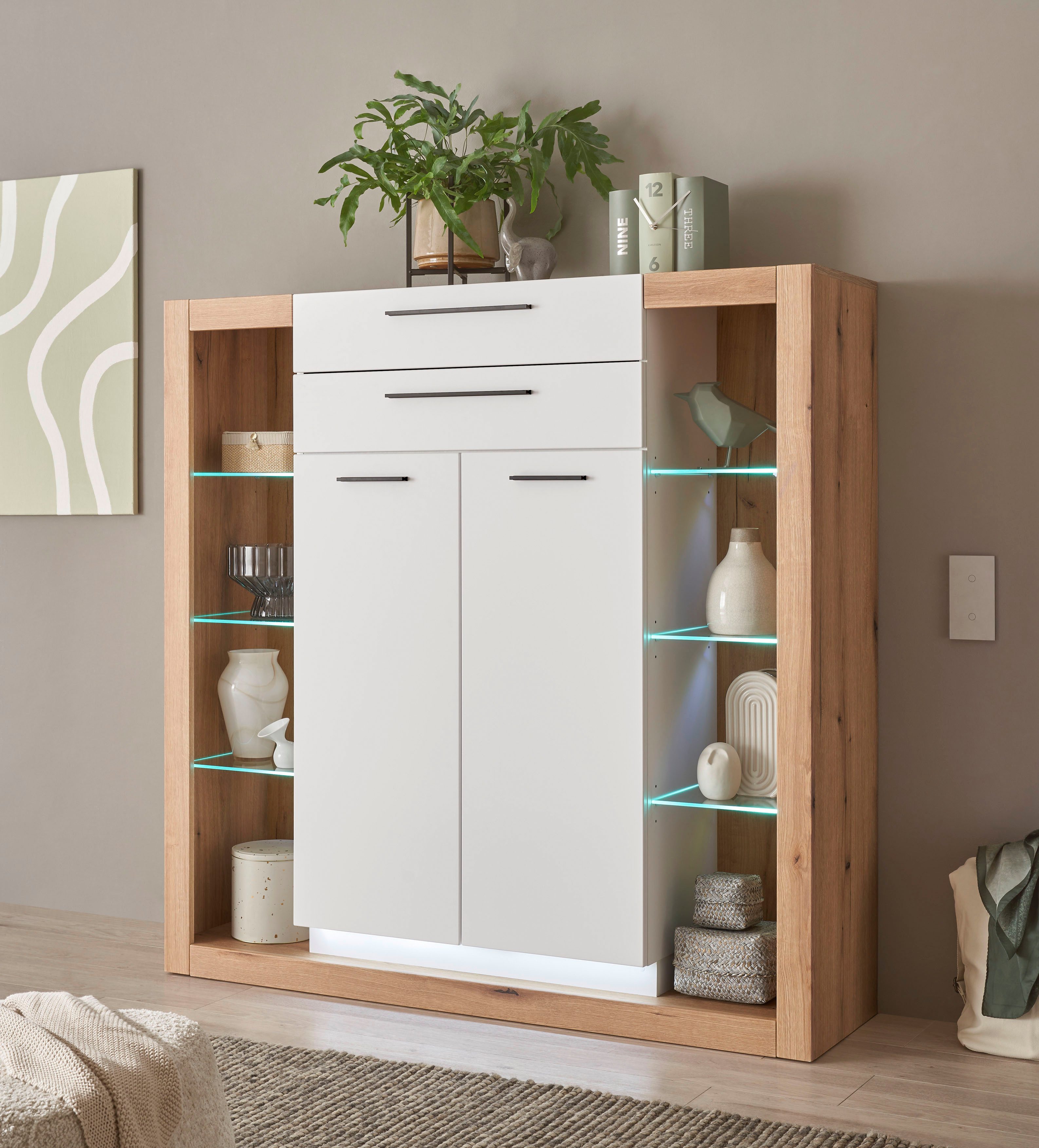 INOSIGN Highboard Brixen, moderne commode, opberg element in eik Evoke decor Metalen grepen, voldoende opbergruimte, veelzijdig toepasbaar