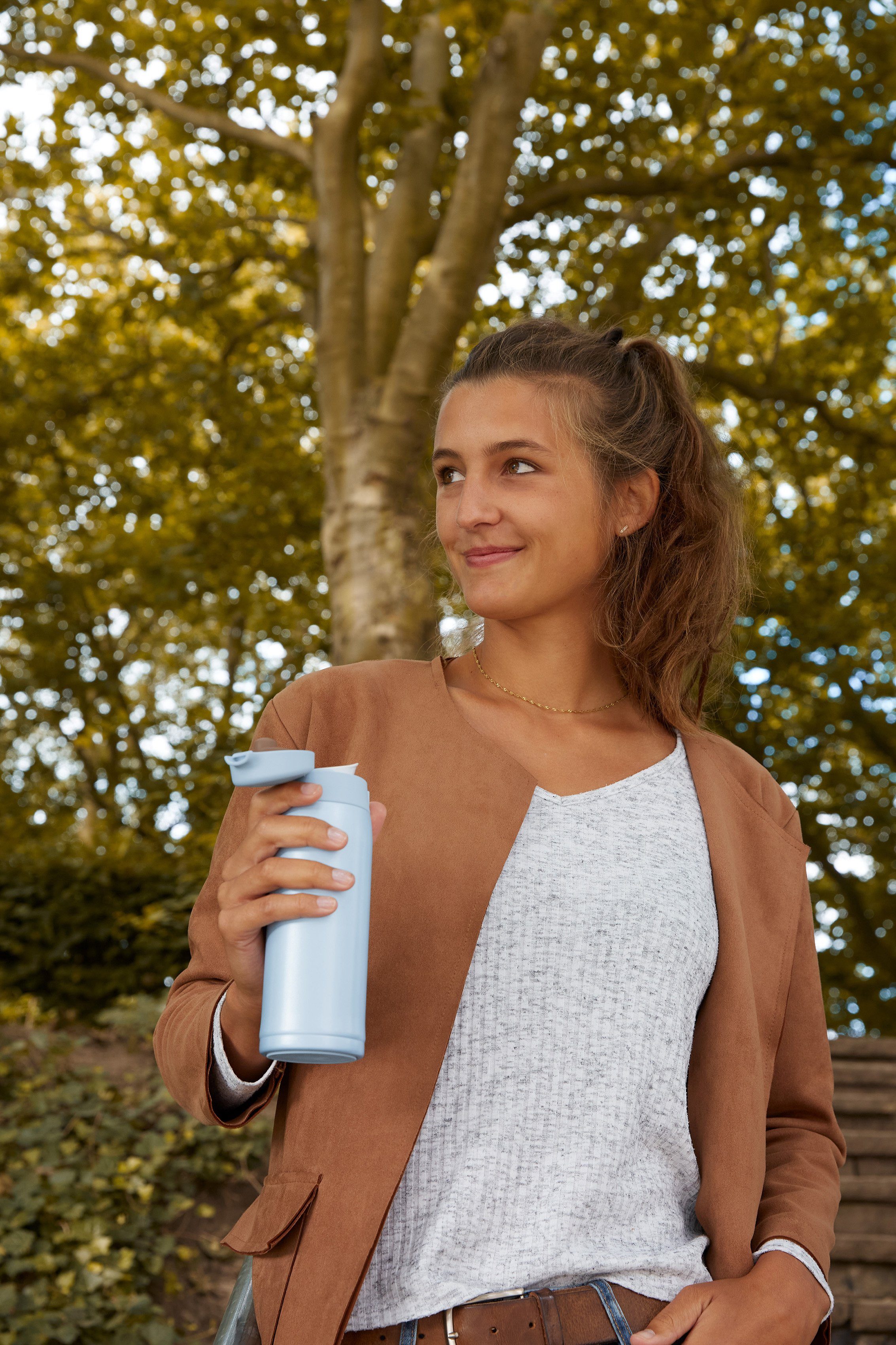 Emsa Thermosbeker Travel Mug Light 0,4l, licht, roestvrij staal, klapvergrendeling, 100% dicht, 8u heet/16u koud
