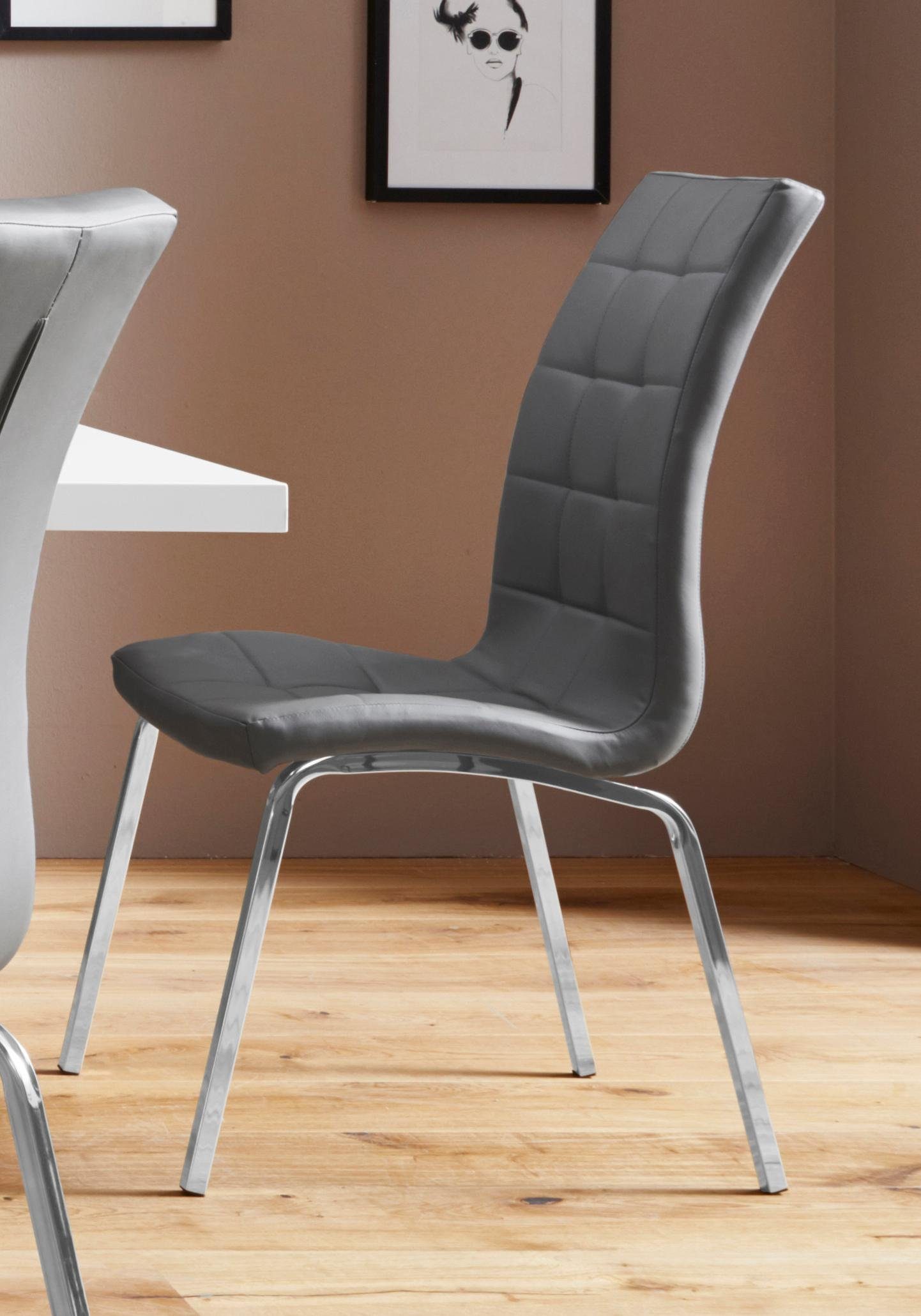 INOSIGN Stoel met 4 poten Paars (set van 2) bekleding in imitatieleer, verchroomd metalen frame (set, 2 stuks)